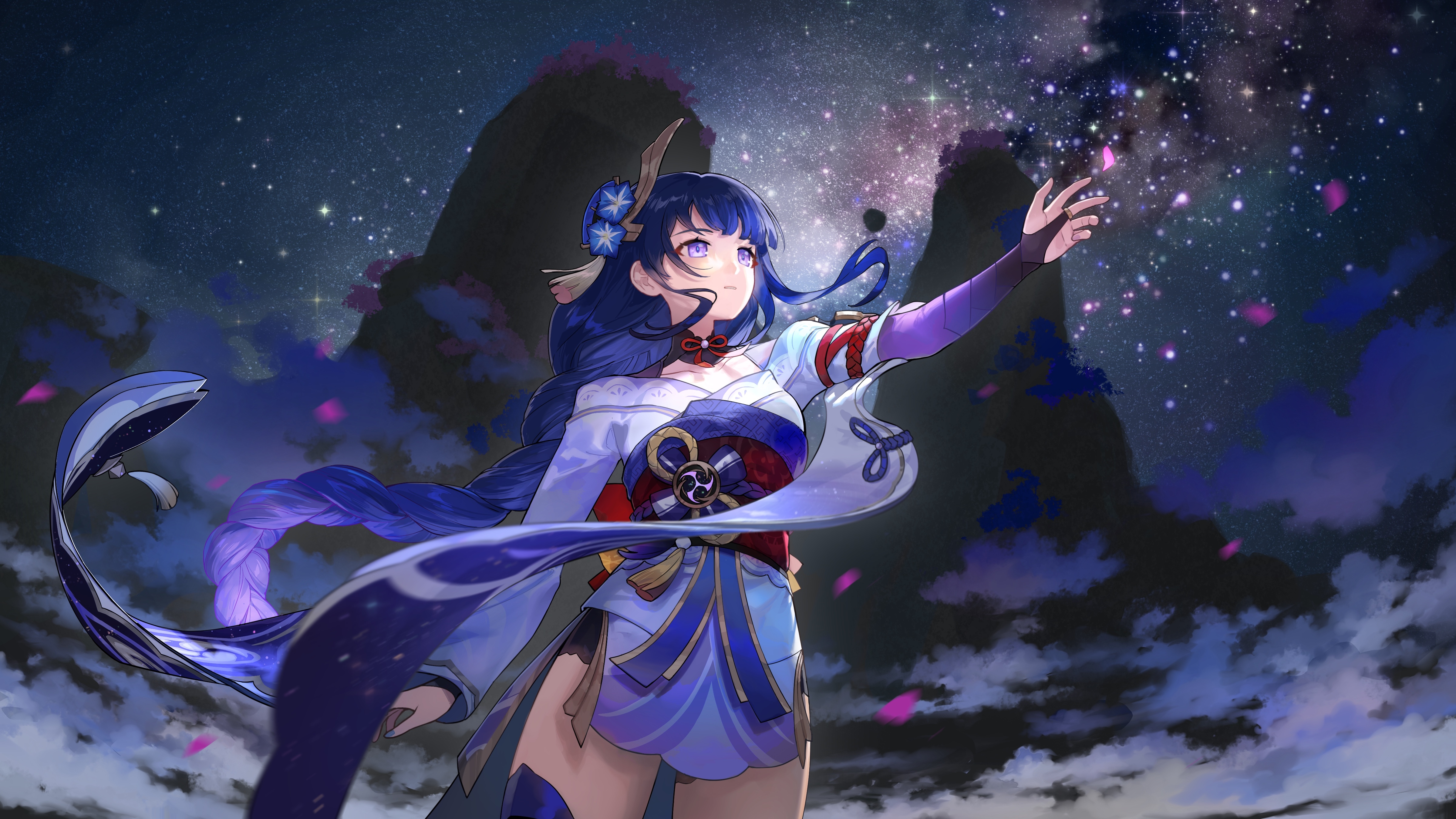 4K Raiden Shogun from Genshin Impact reaching for stars HD Wallpaper