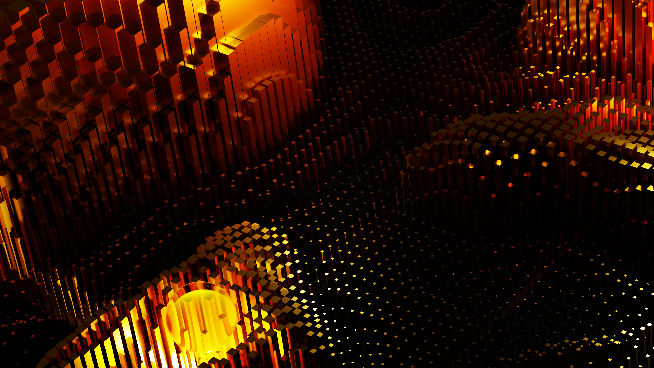 Abstract 3D render of golden and orange blocks HD Wallpaper