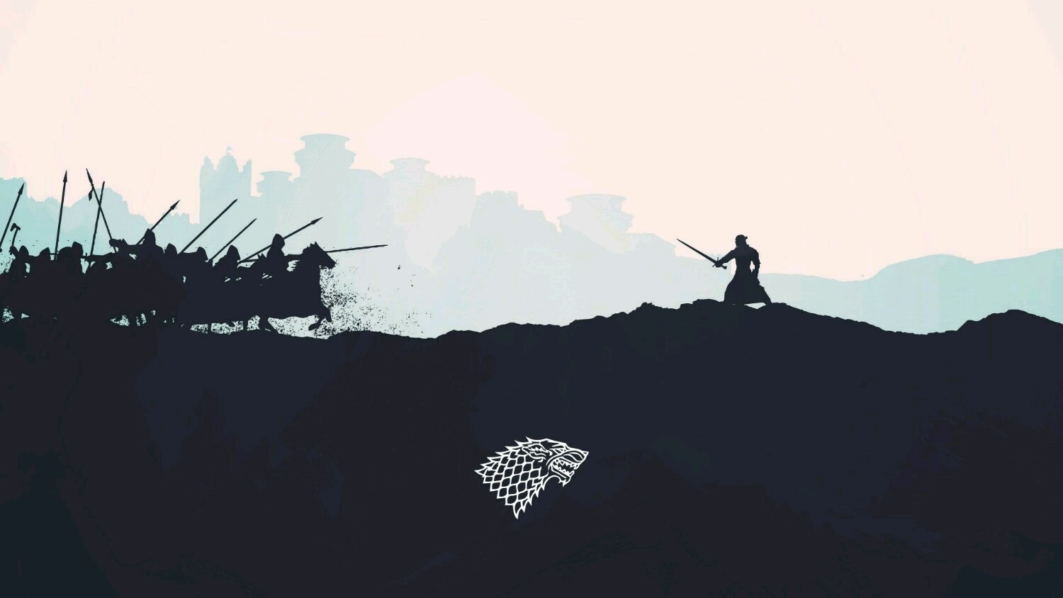House Stark army charges with a lone warrior facing them HD Wallpaper