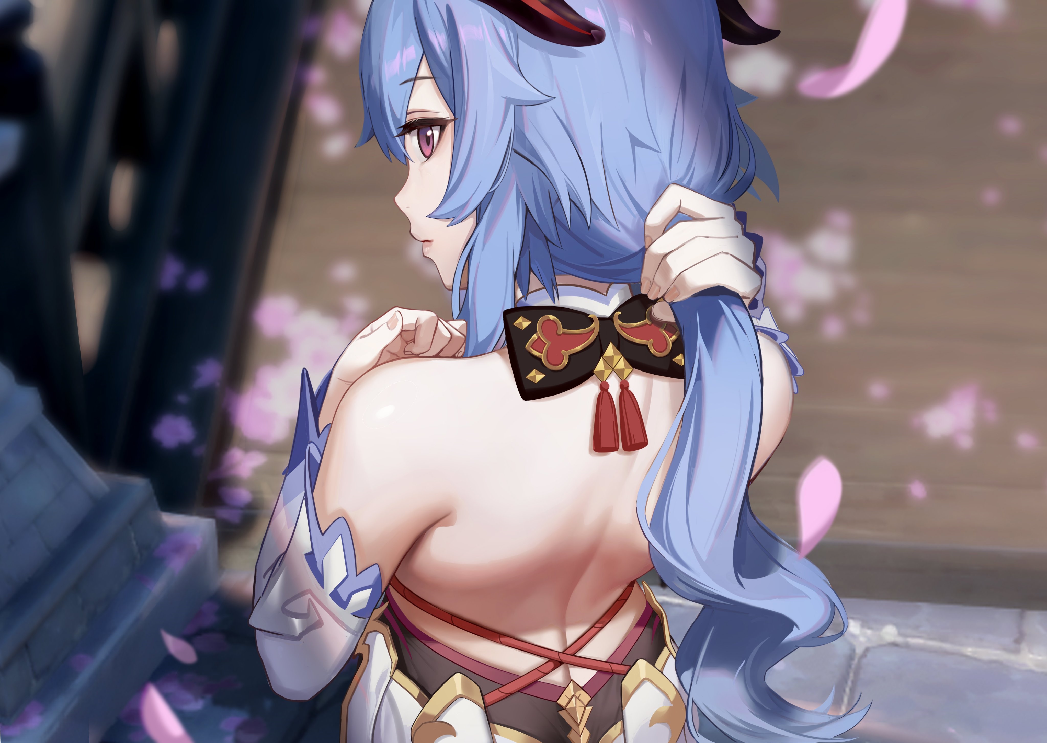 Genshin Impact Ganyu with blue hair and horns HD Wallpaper