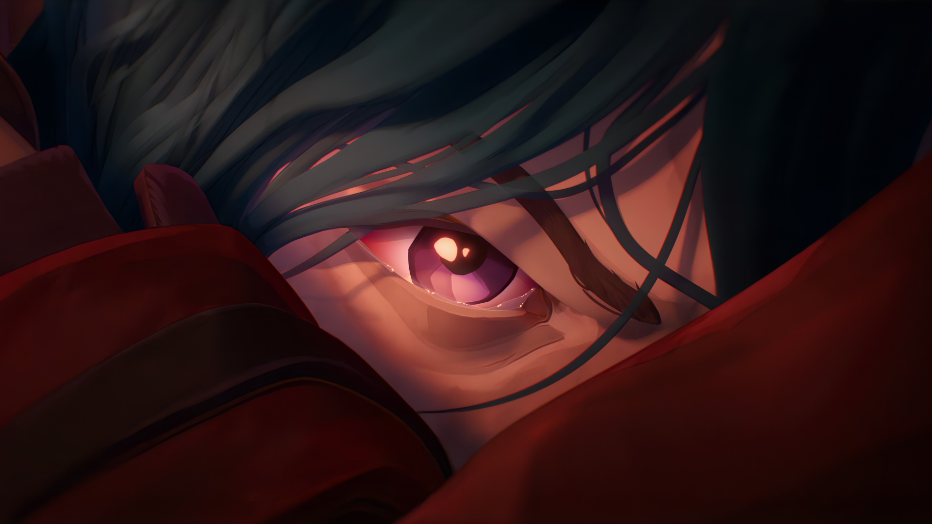 Close-up of Jinx's eye from Arcane HD Wallpaper