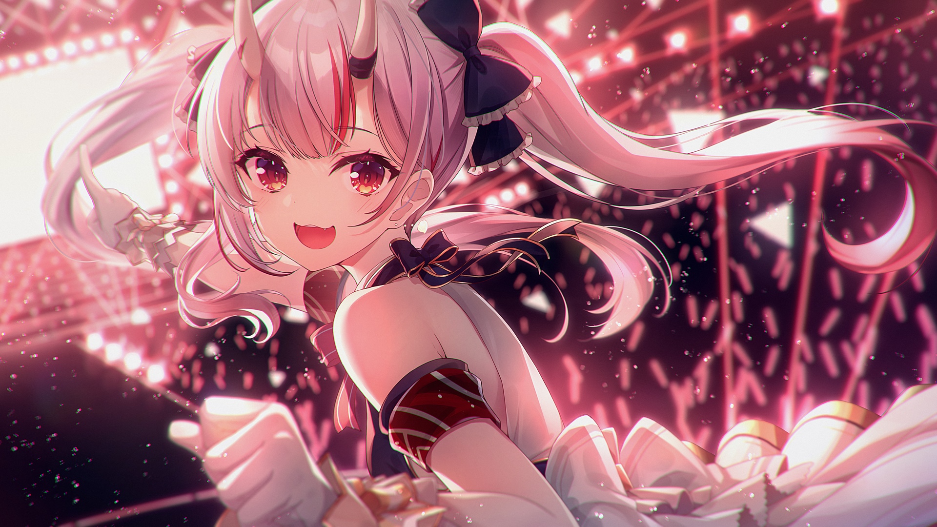 Nakiri Ayame performing on stage with pink lighting HD Wallpaper