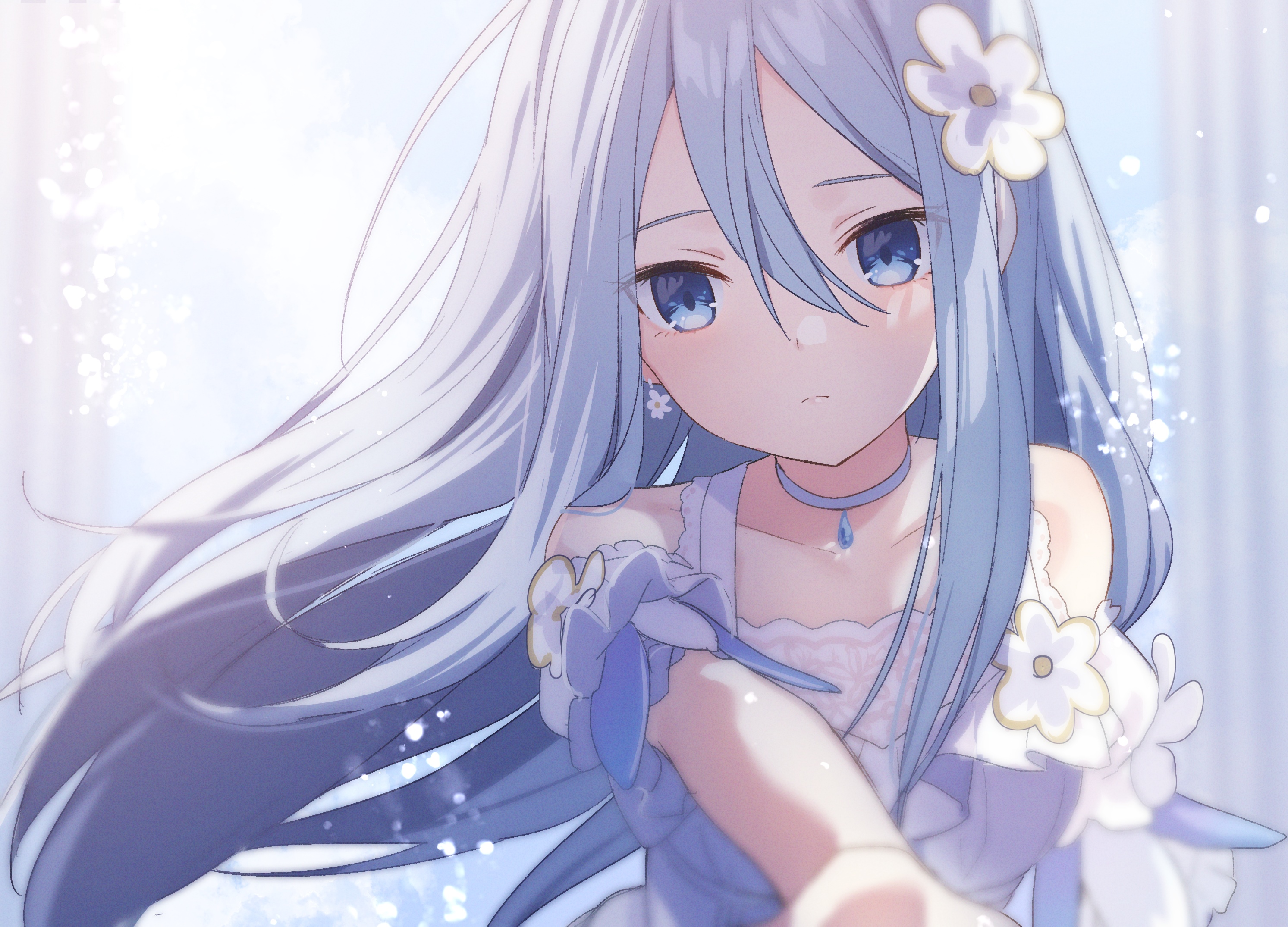 Anime girl with blue hair and blue eyes HD Wallpaper