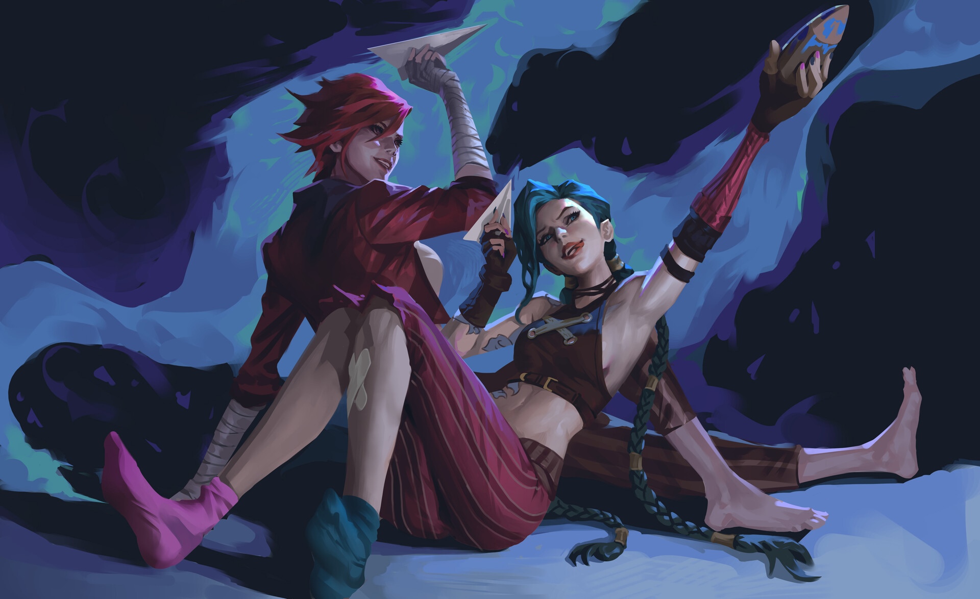 Arcane Jinx and Vi with paper planes HD Wallpaper