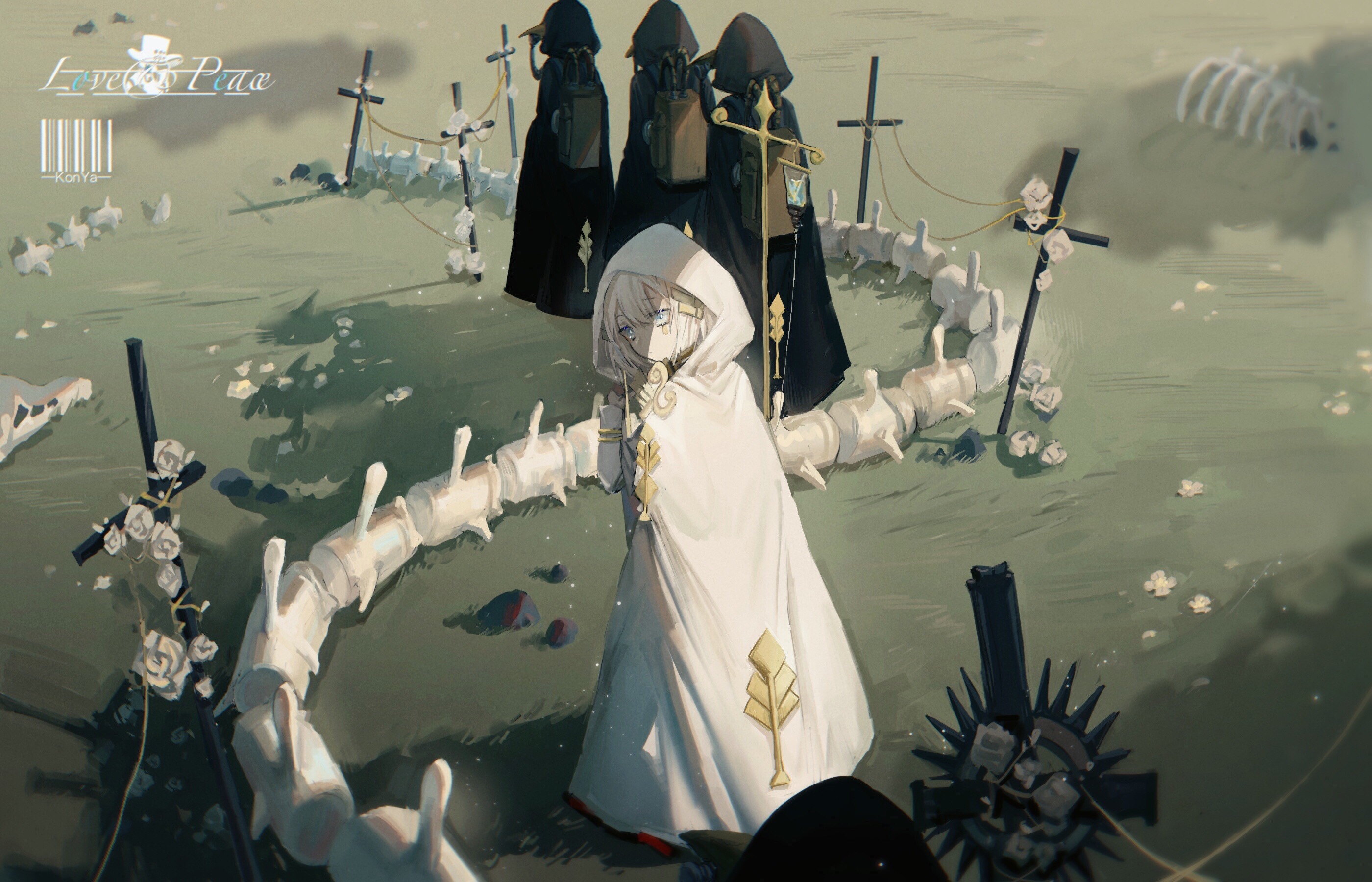 KonYa666 anime characters in a graveyard HD Wallpaper