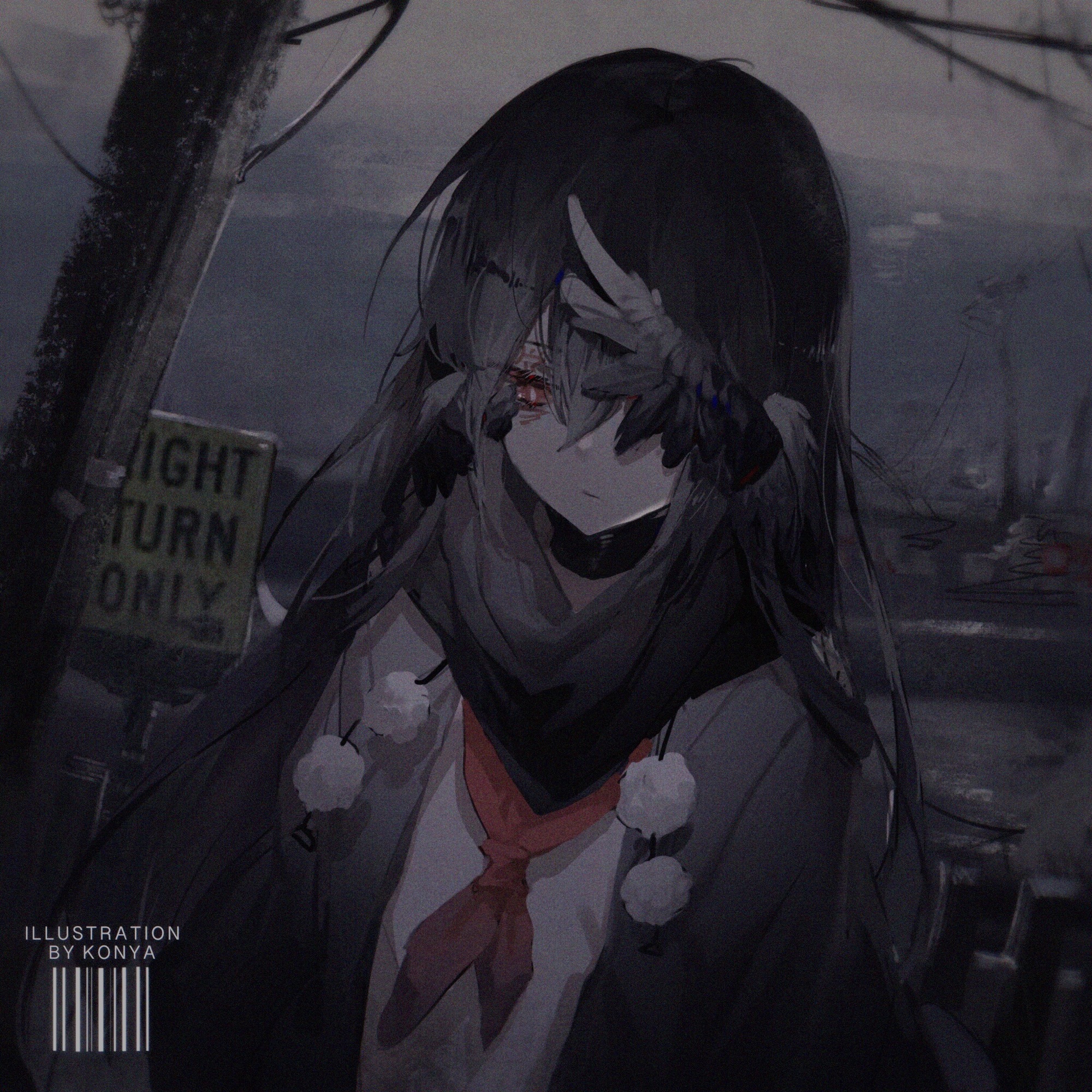 Anime girl with dark hair and red eyes by KonYa HD Wallpaper