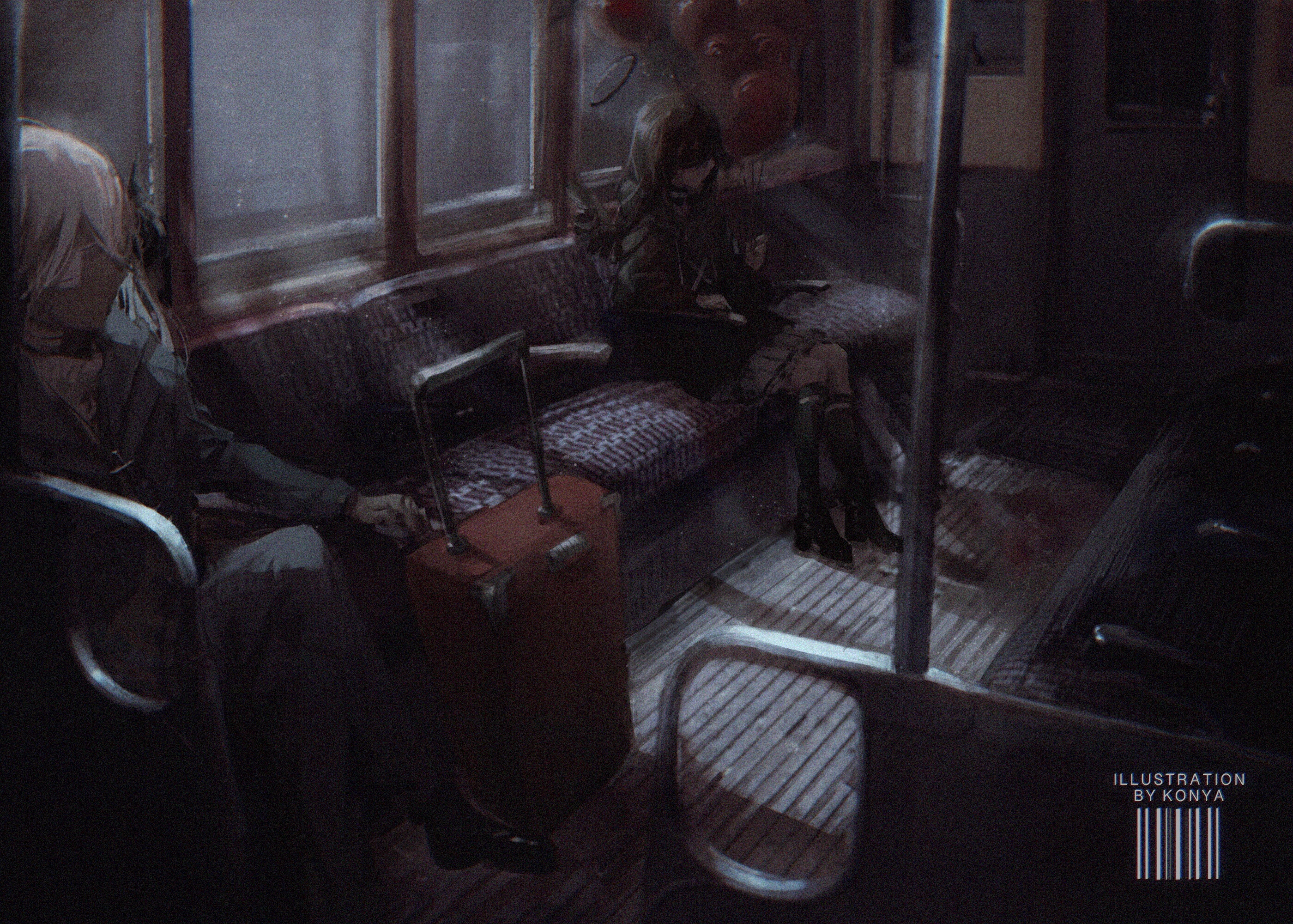 Anime illustration of two people on a train HD Wallpaper