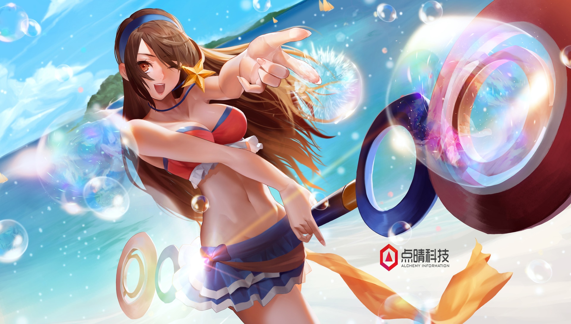 Fantasy girl with bubbles and staff HD Wallpaper