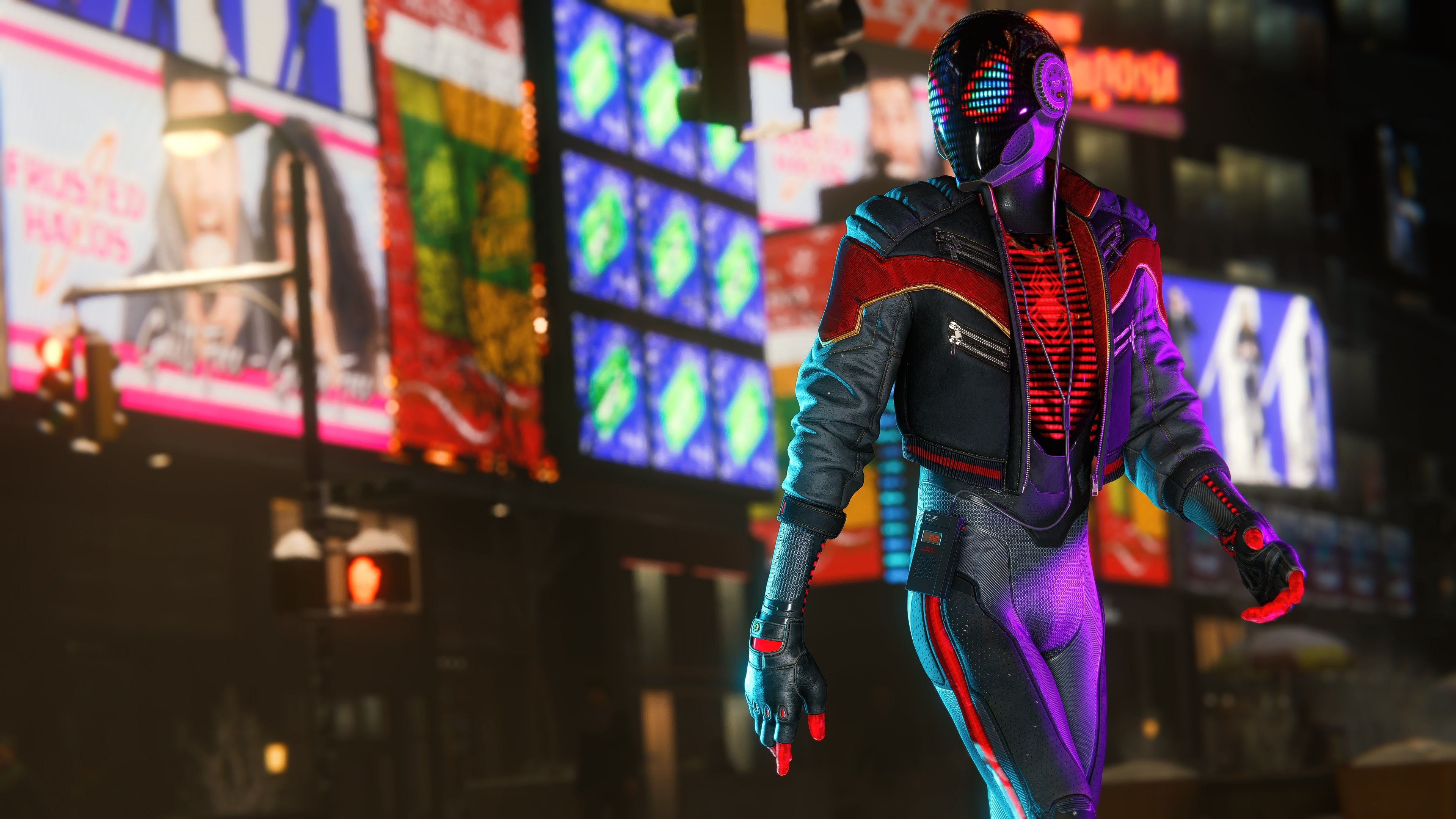 4K Spiderman Miles Morales in Neon City HD Wallpaper