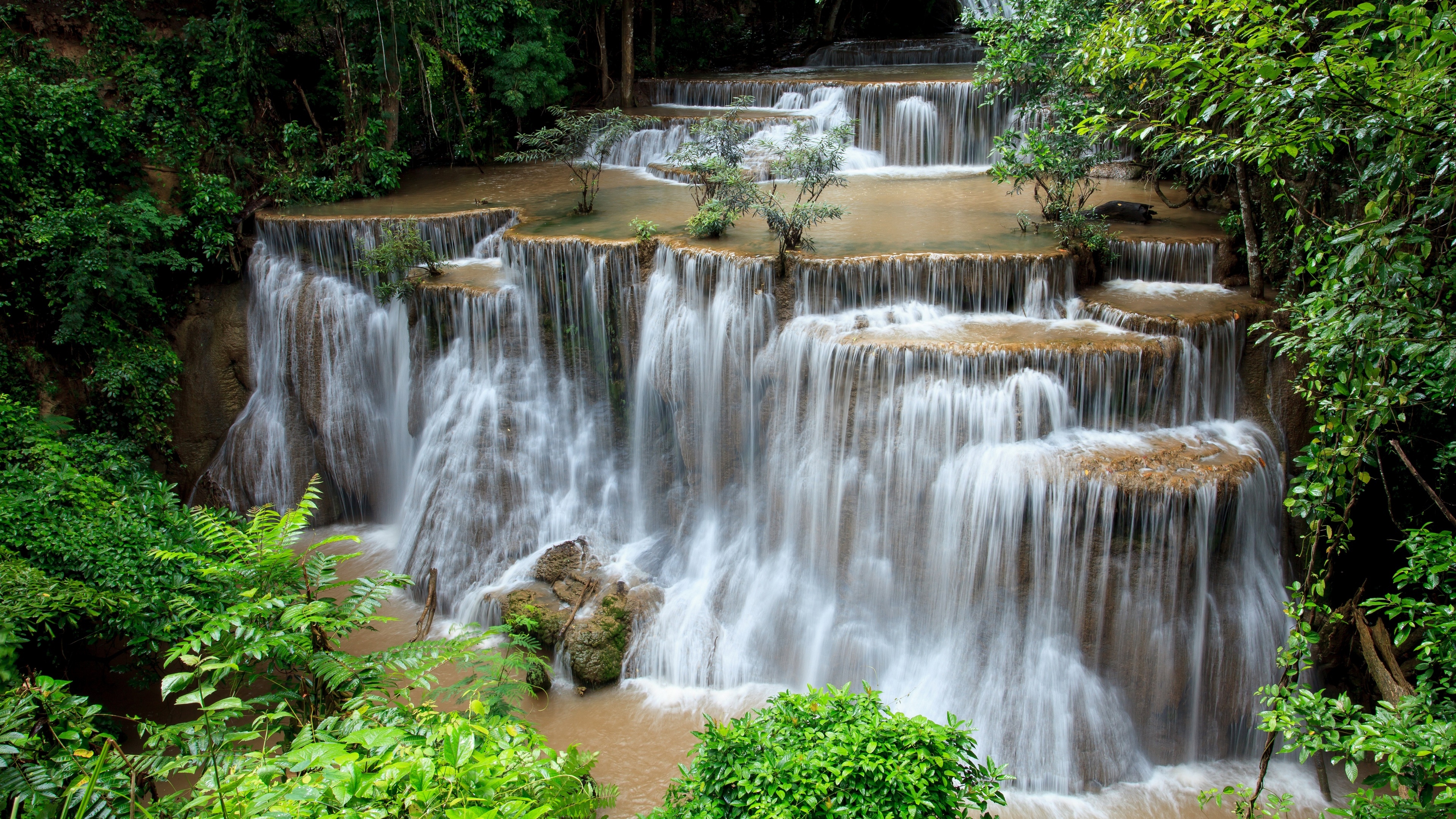 4K Waterfall in Thailand Forest HD Wallpaper
