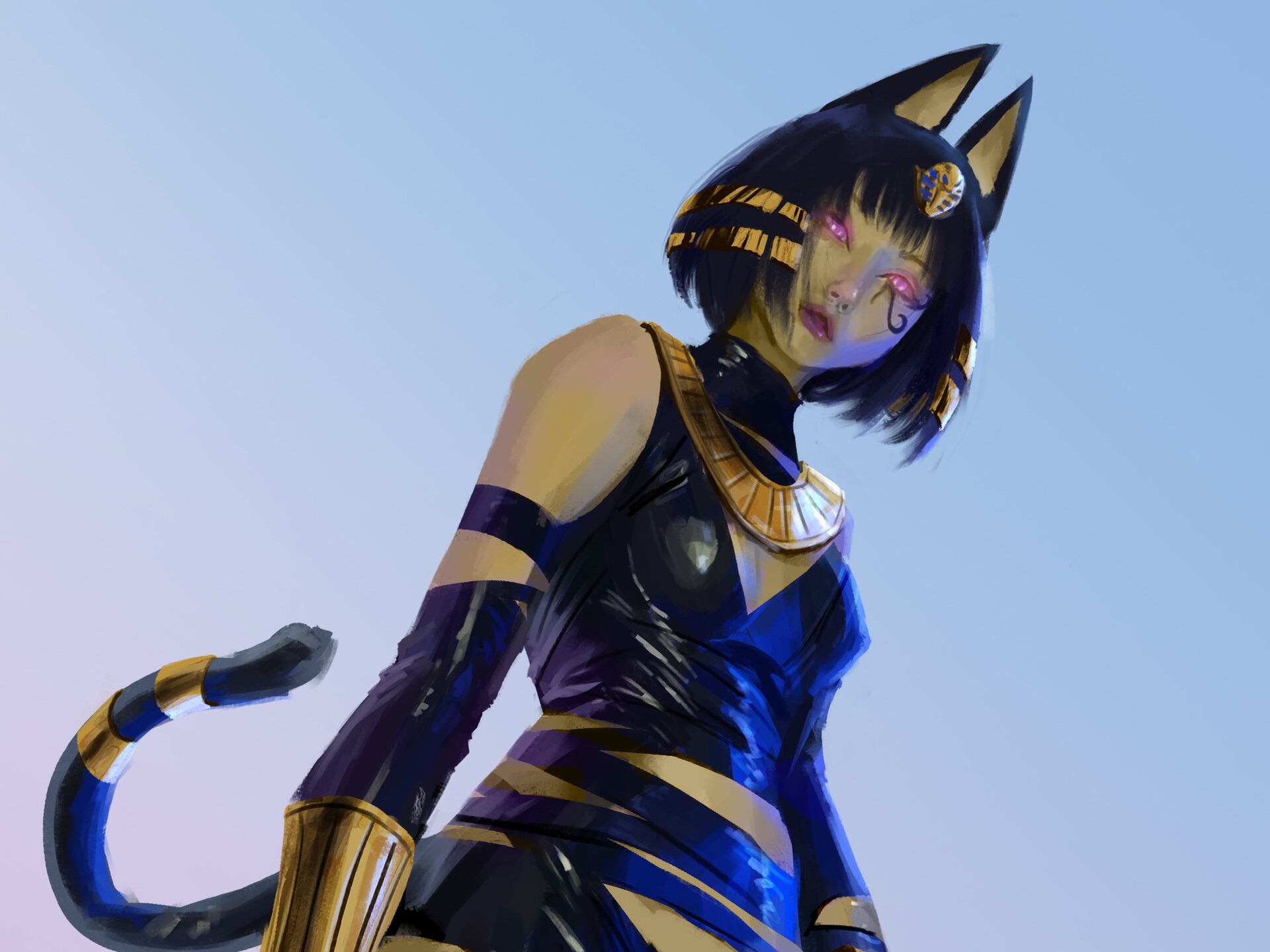 Ankha fan art with pink eyes and cat ears HD Wallpaper