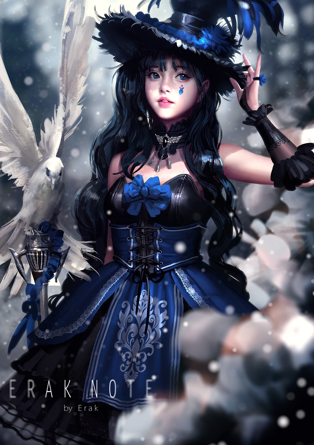 Witch with a bird and "Erak Note" text HD Phone Wallpaper