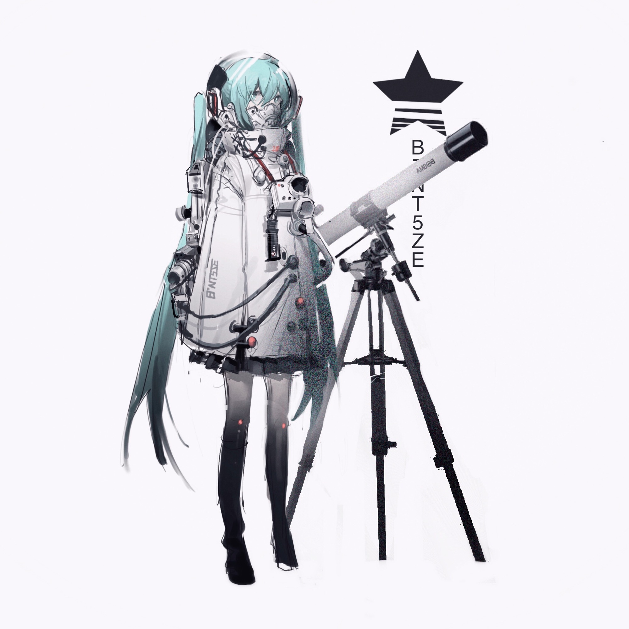 Hatsune Miku with a telescope HD Wallpaper