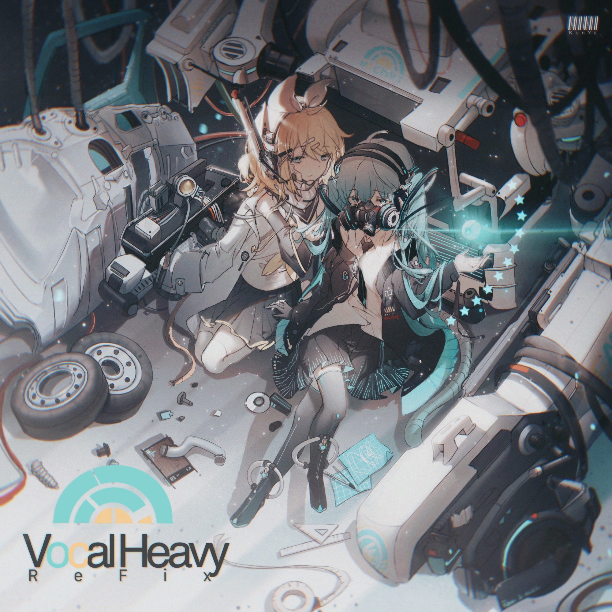 Kagamine Rin and Hatsune Miku in a Mechanical Setting HD Wallpaper