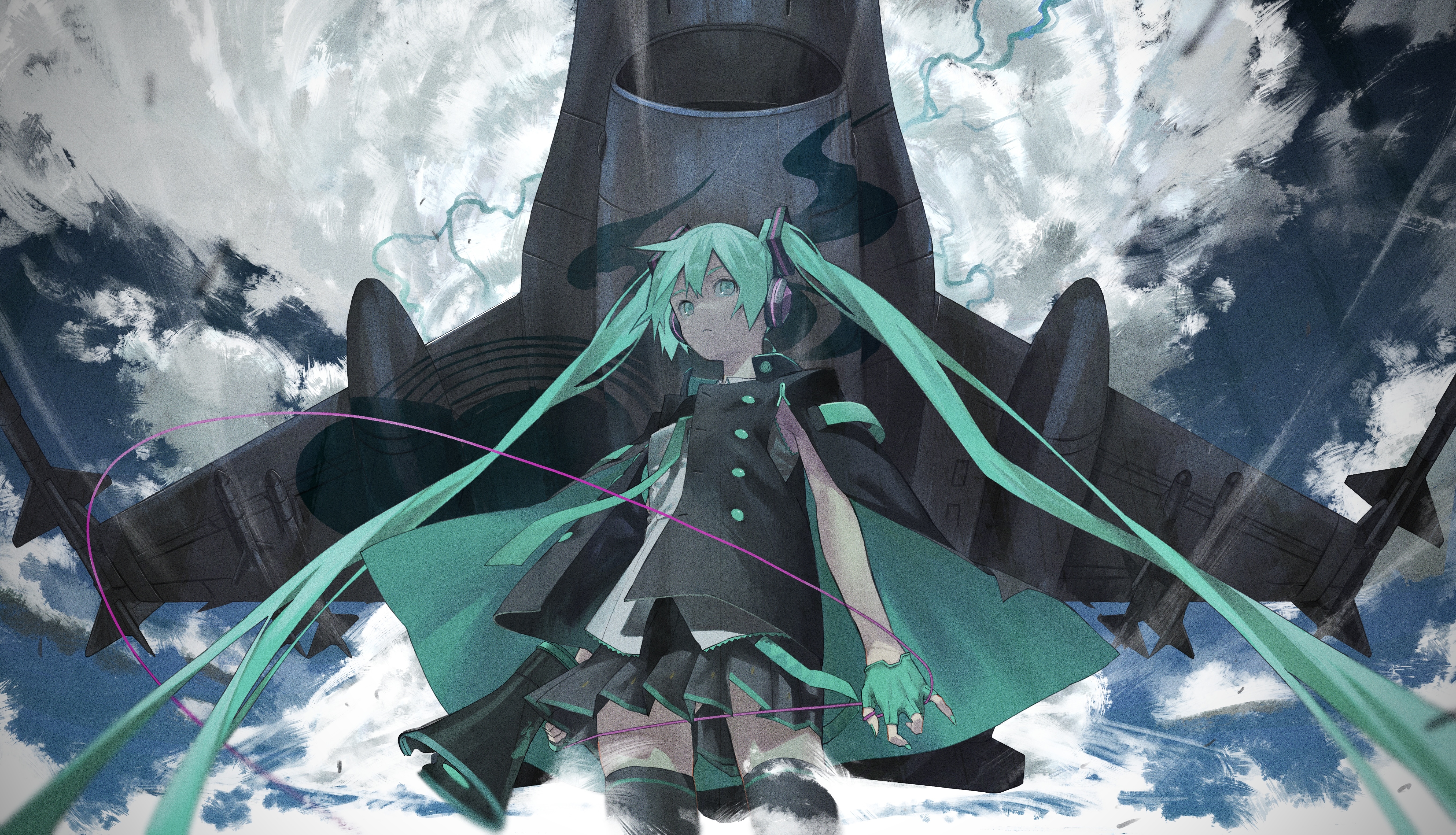 4K Hatsune Miku with Airplane HD Wallpaper