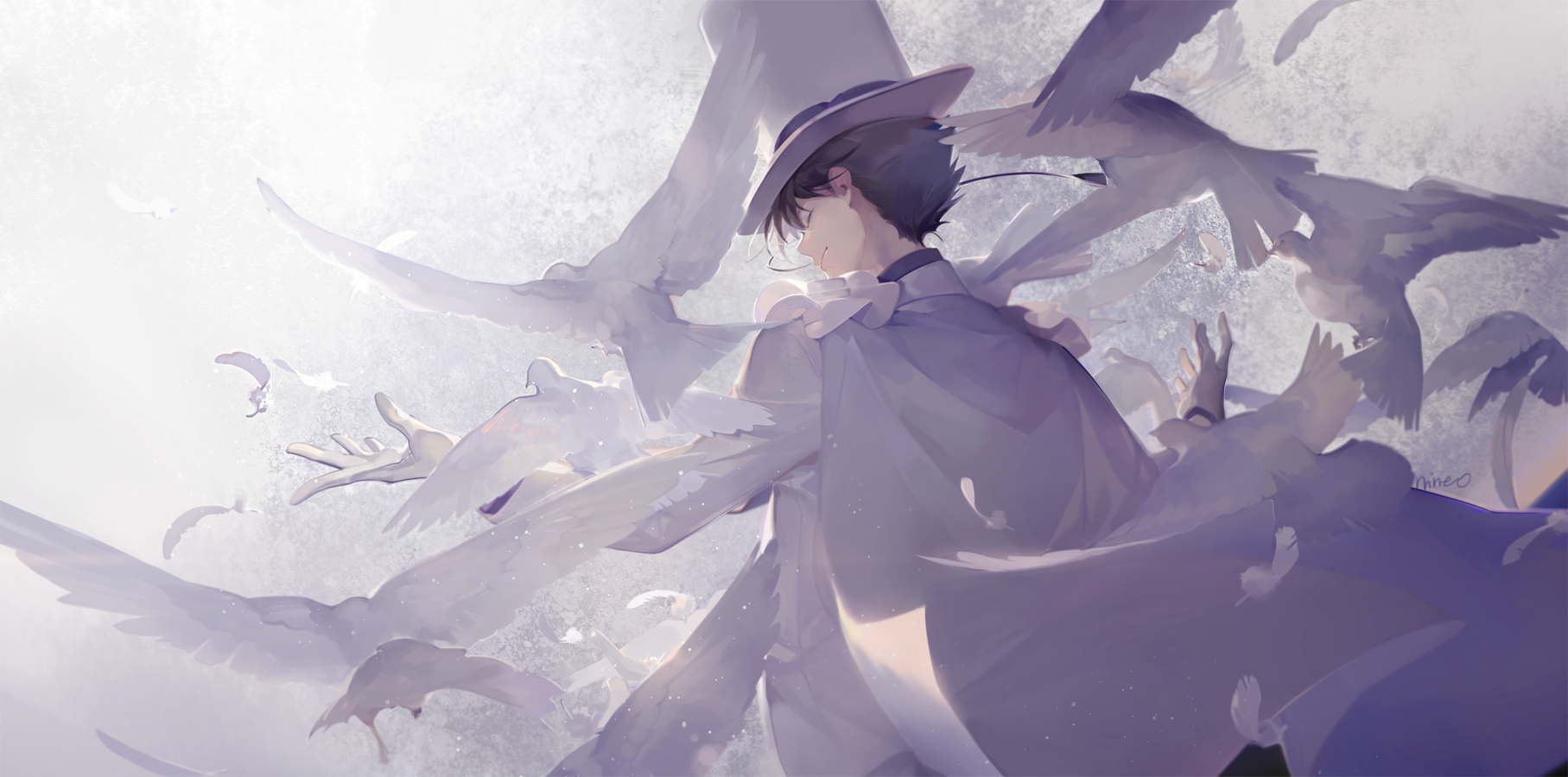 Kuroba Kaito surrounded by white birds HD Wallpaper