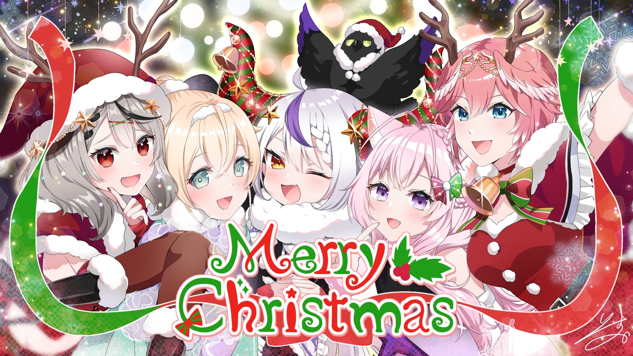 Hololive Virtual YouTubers in Christmas Outfits HD Wallpaper