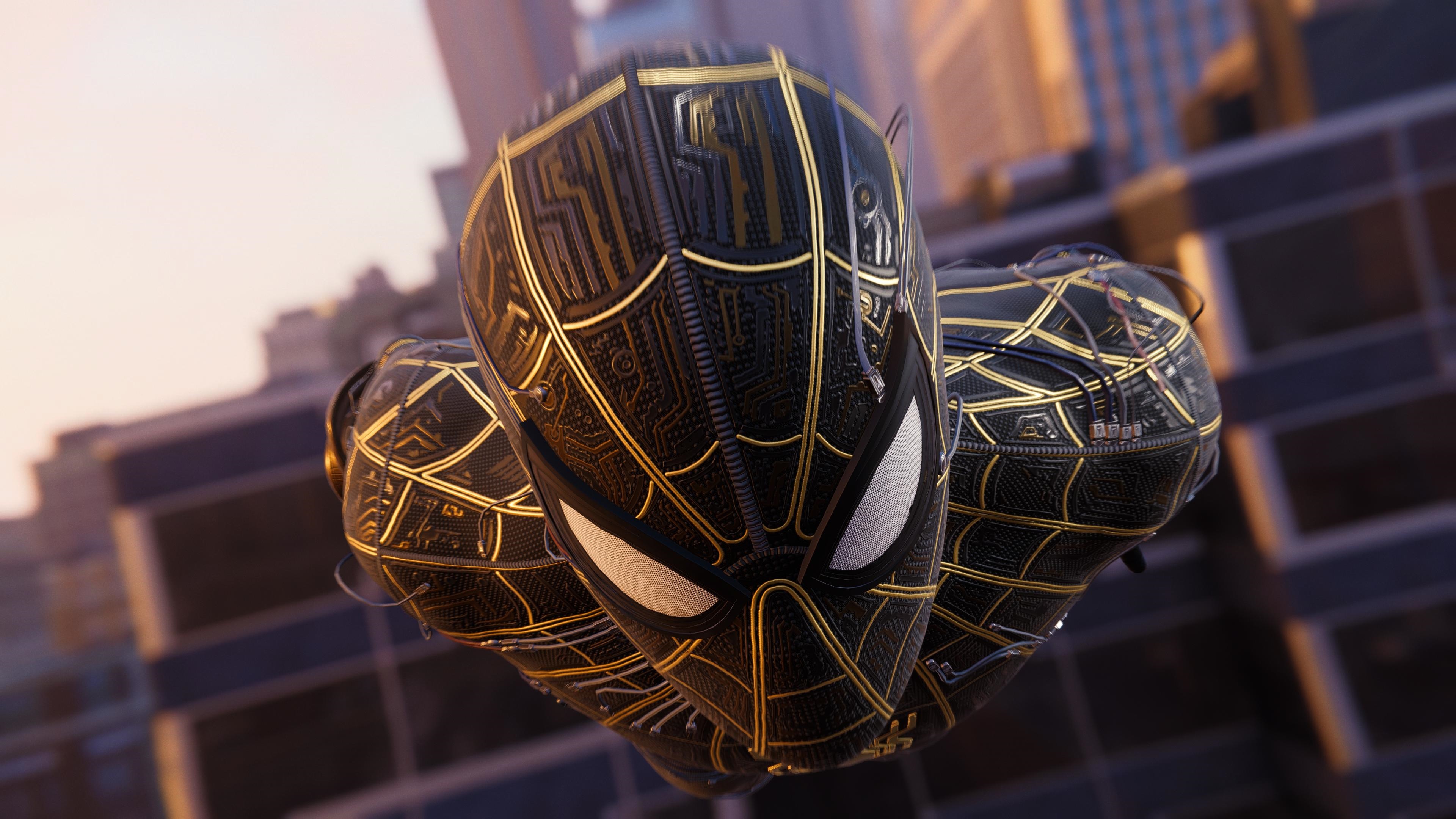 4K Spider-Man in Black and Gold Suit HD Wallpaper