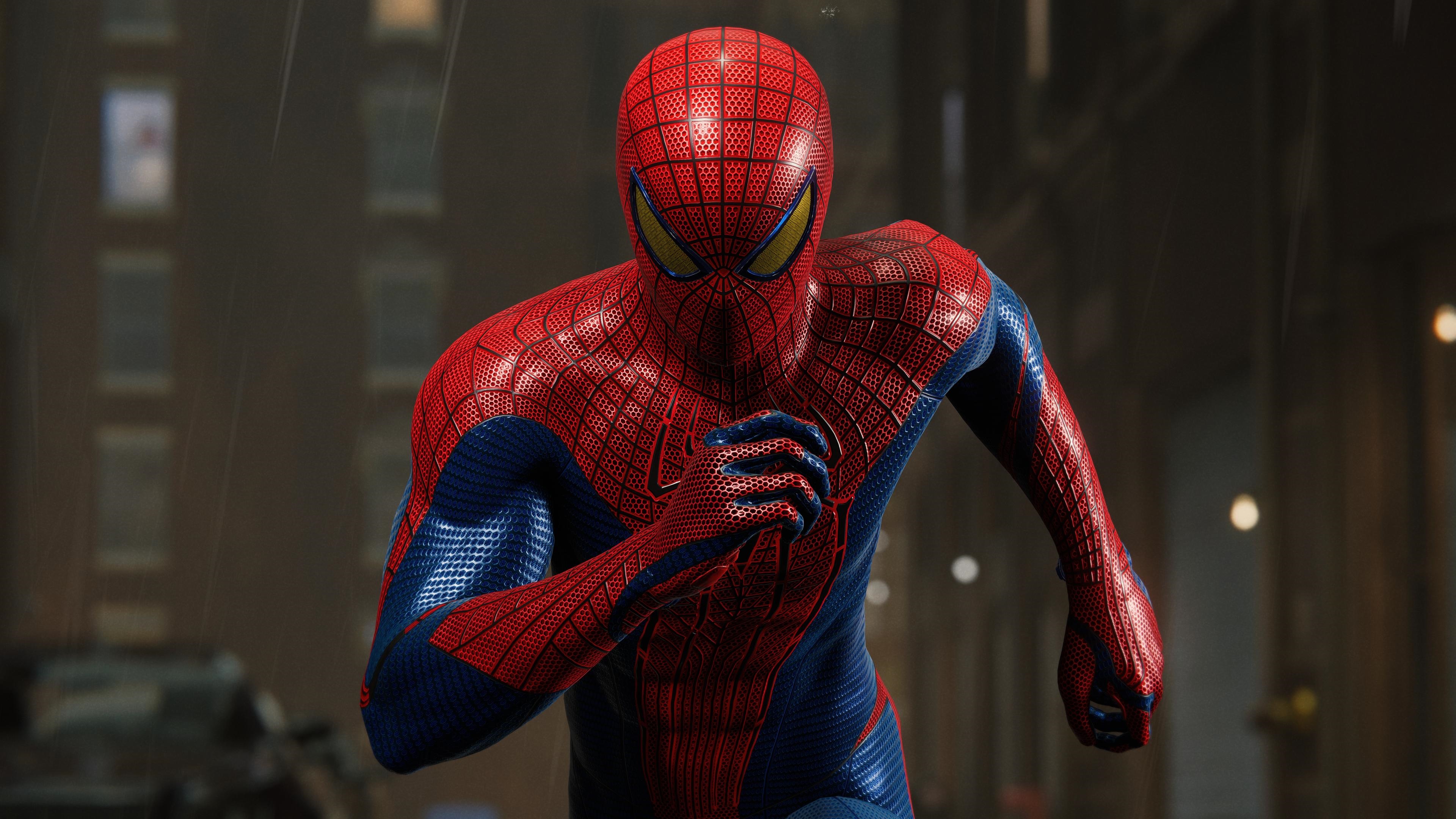 4K Spider-Man running in a city HD Wallpaper