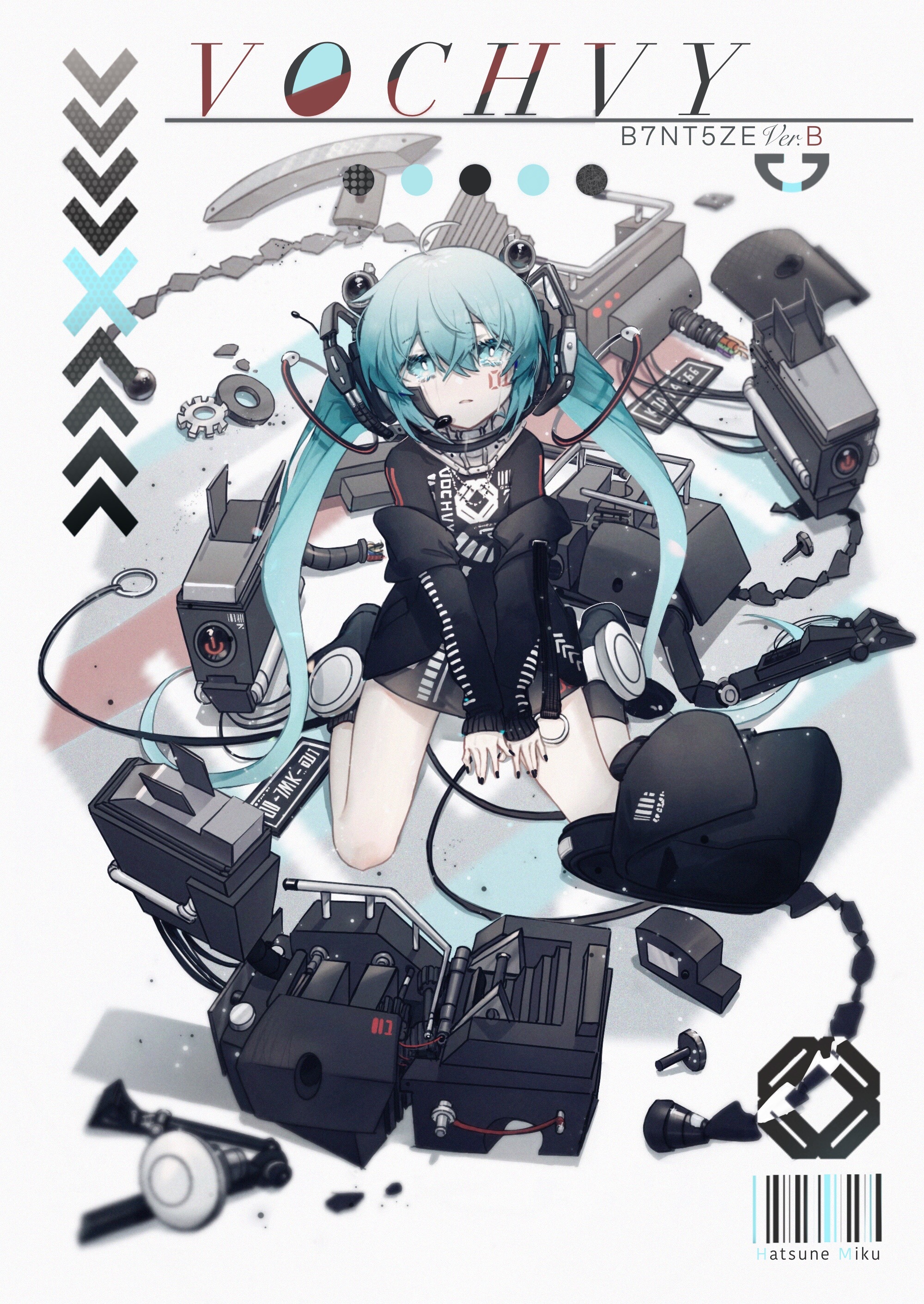 Hatsune Miku surrounded by mechanical parts HD Phone Wallpaper