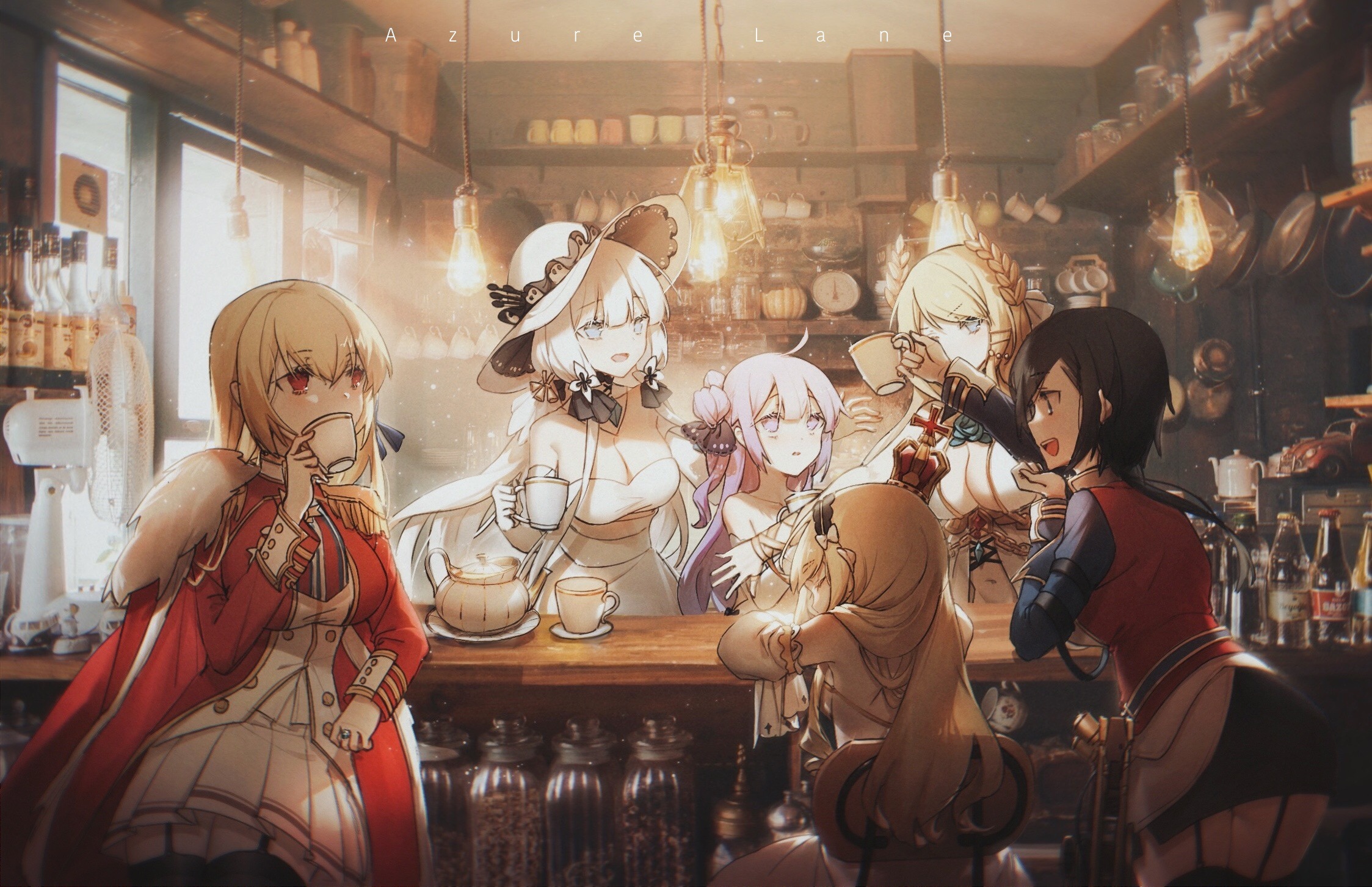 Azur Lane characters in a cafe HD Wallpaper