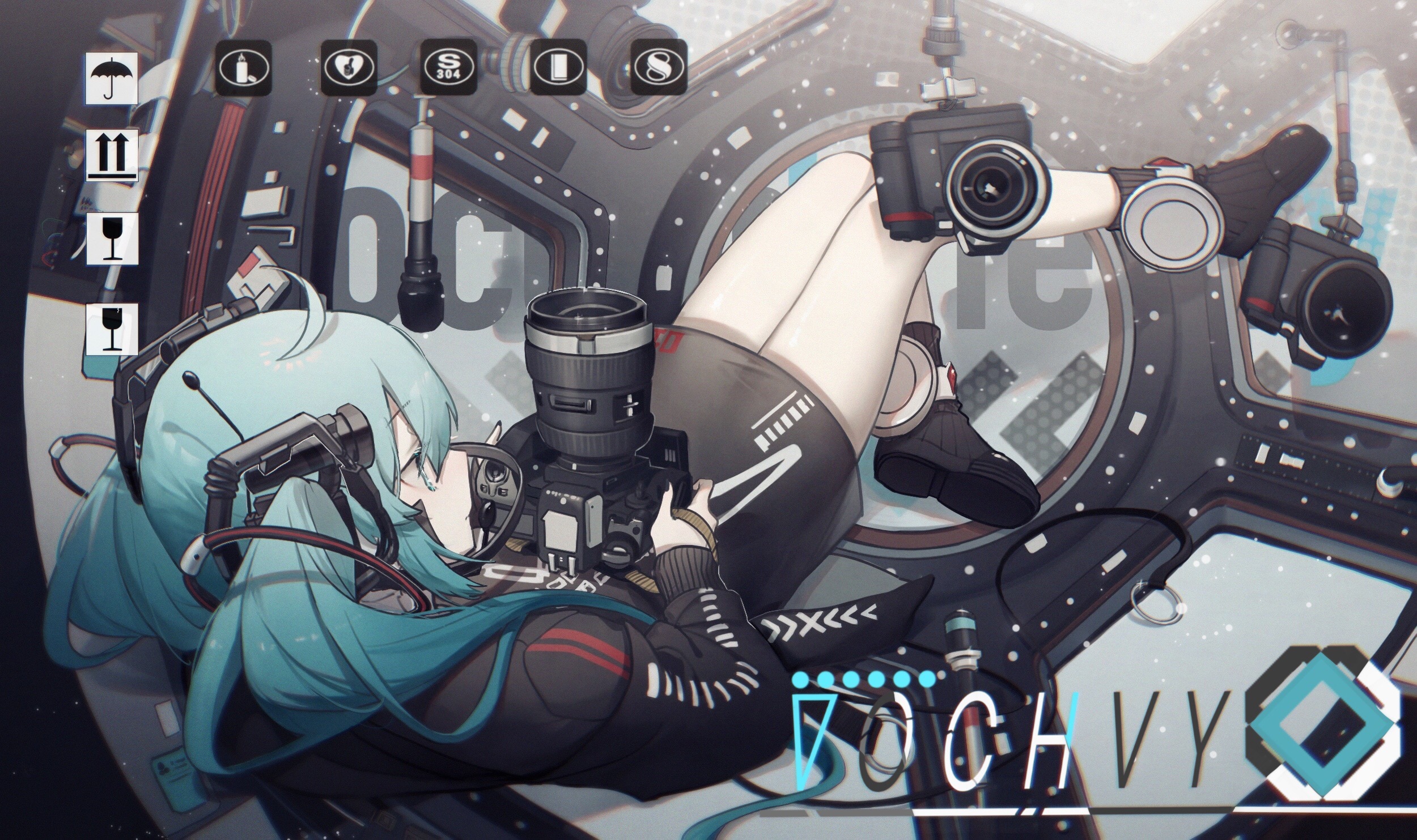 Hatsune Miku with cameras in a futuristic setting HD Wallpaper