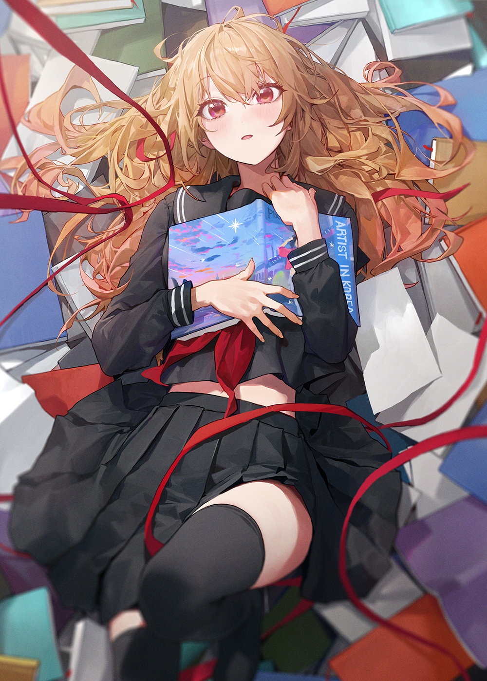 Anime girl in school uniform holding a book HD Phone Wallpaper