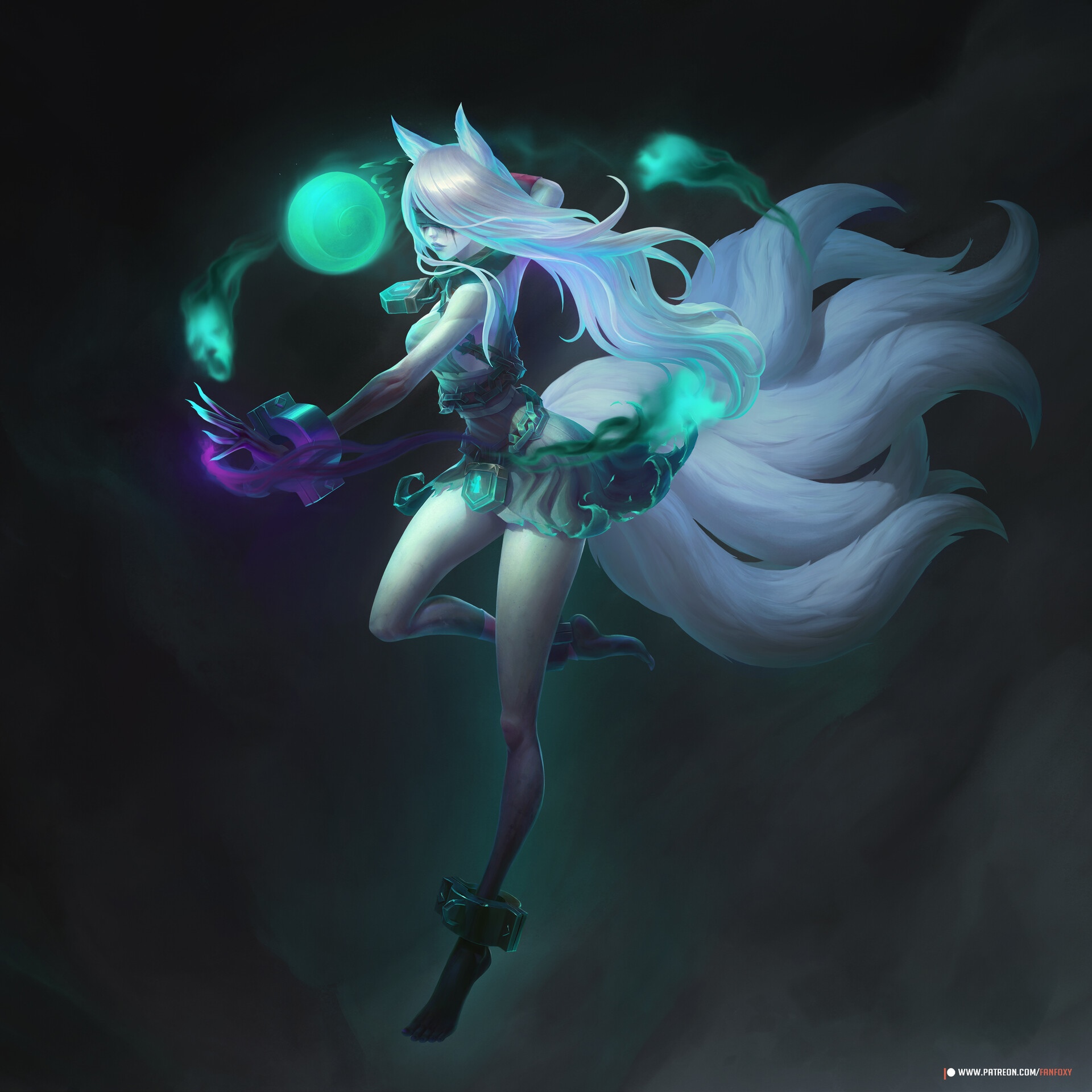 Ahri from League of Legends with nine tails HD Wallpaper