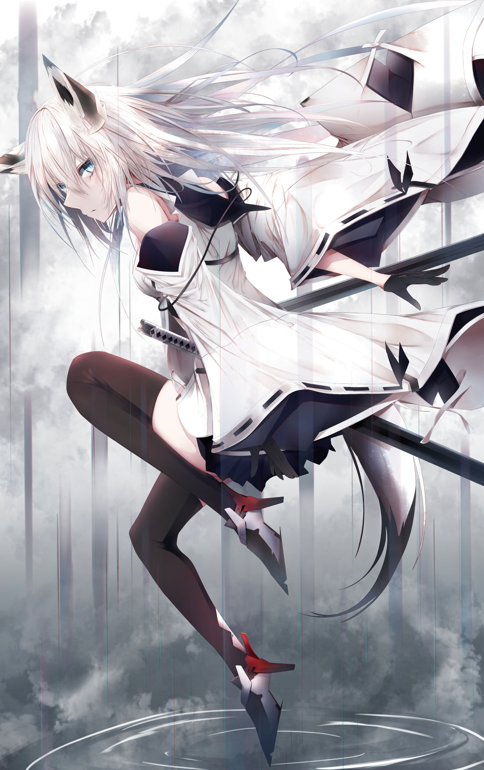 Kawakaze from Azur Lane with blue eyes and fox ears HD Phone Wallpaper