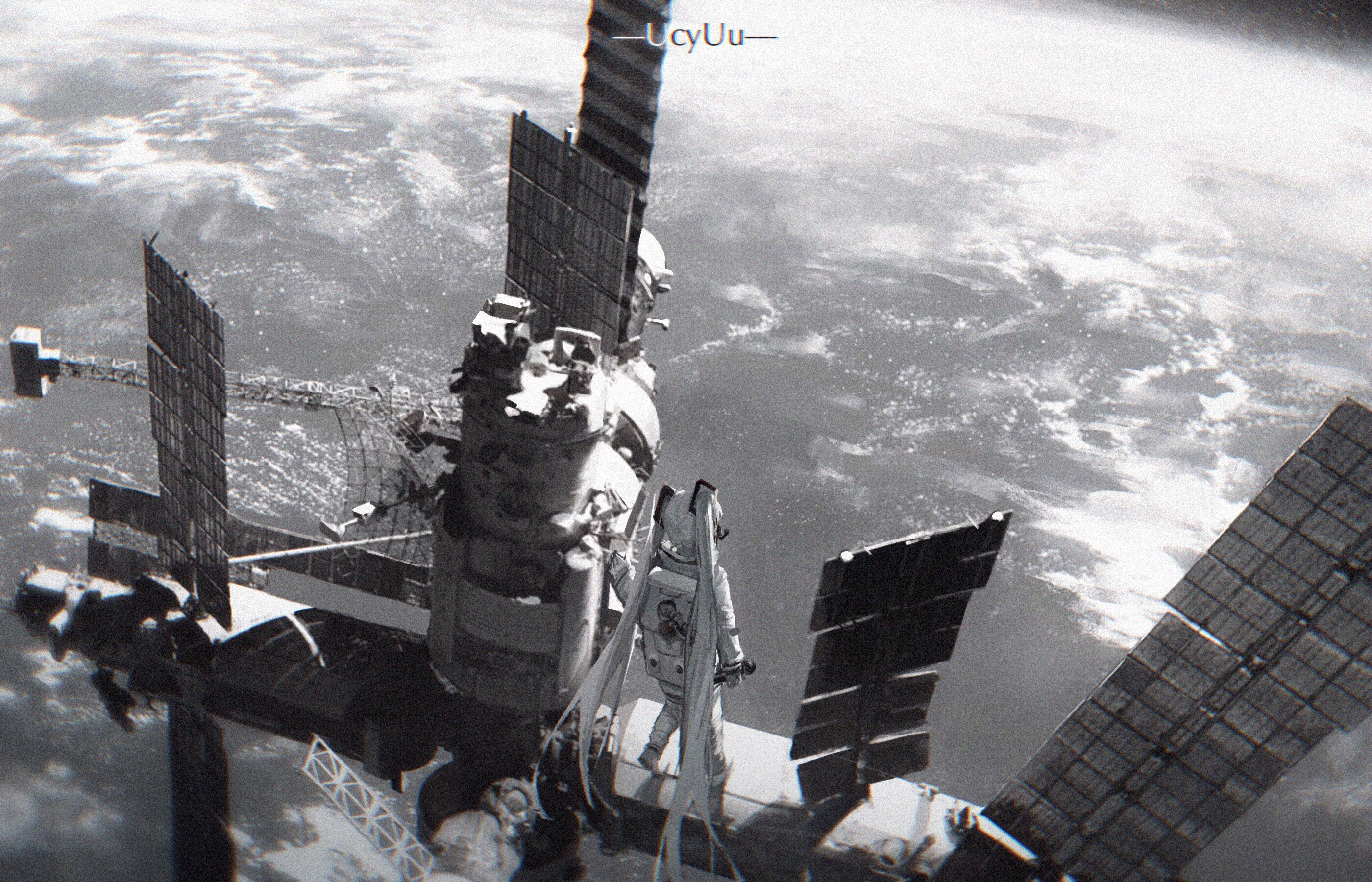 Hatsune Miku in an astronaut suit on a space station HD Wallpaper