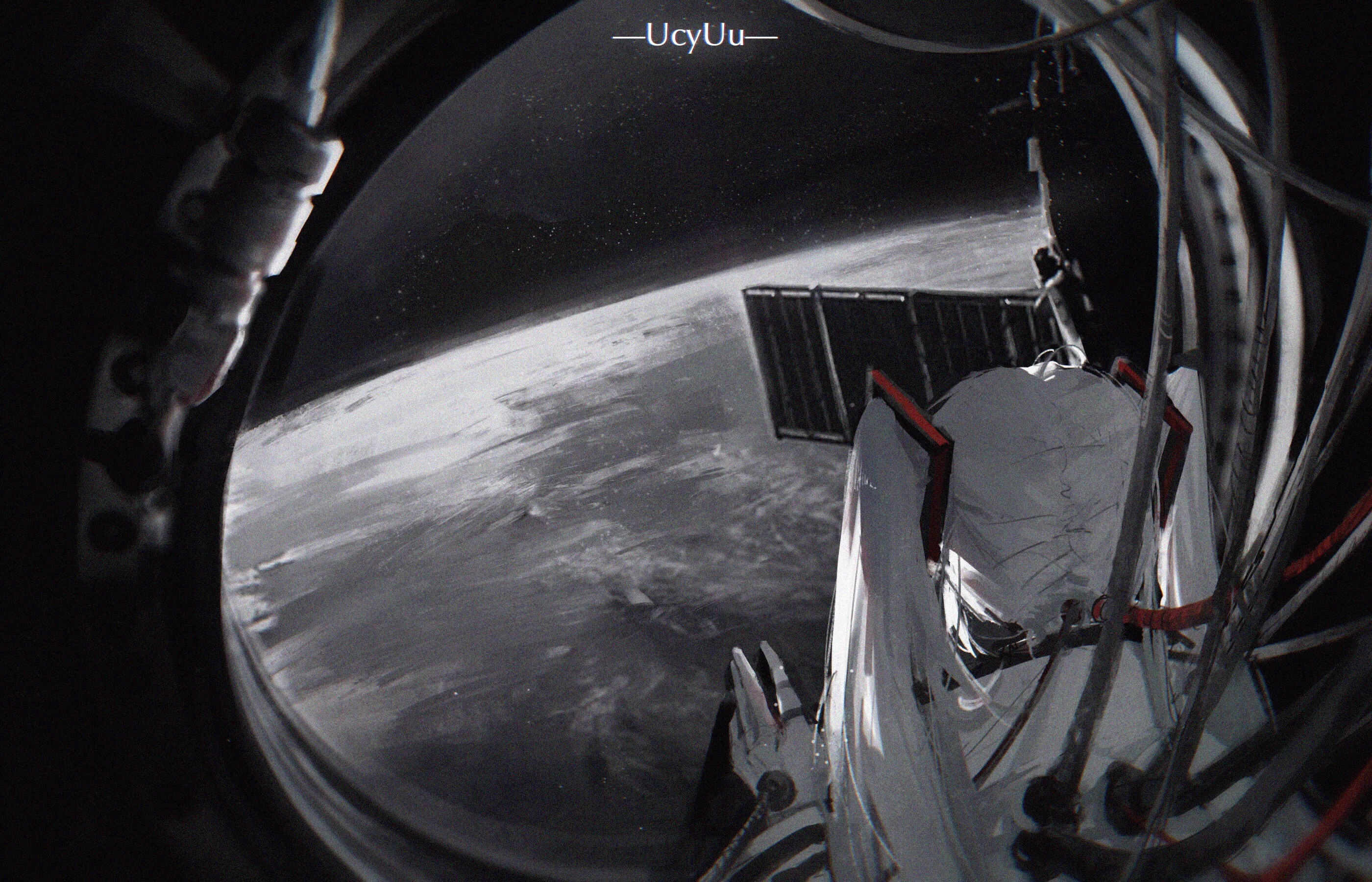 Hatsune Miku in a spacesuit overlooking Earth HD Wallpaper