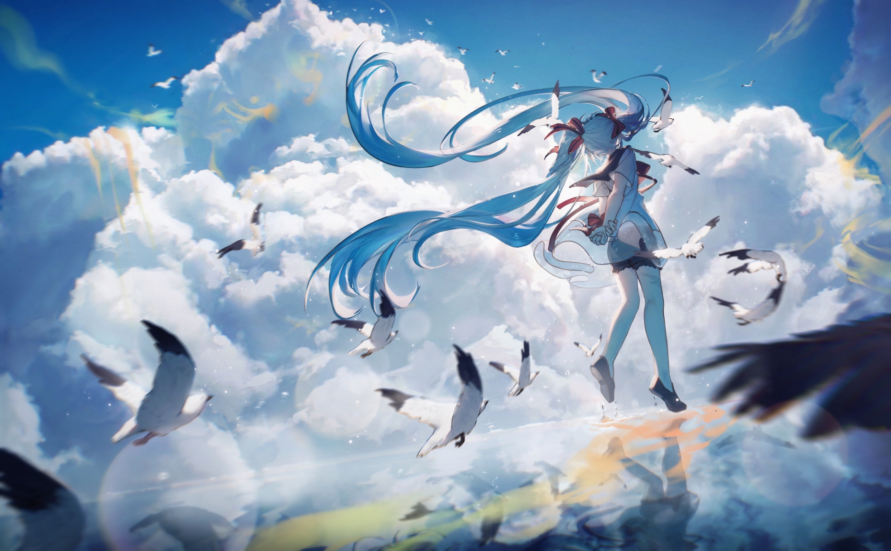 Hatsune Miku in the Sky with Birds HD Wallpaper
