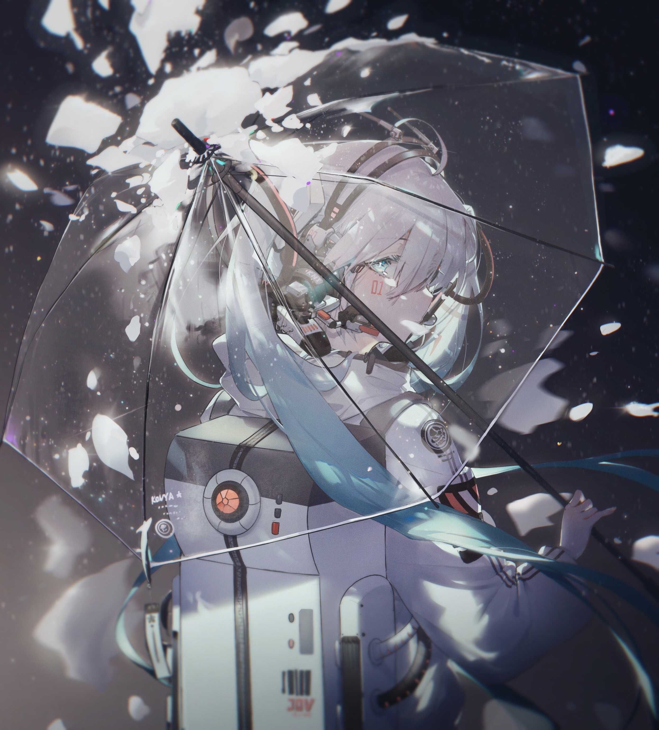 Hatsune Miku with a transparent umbrella HD Wallpaper