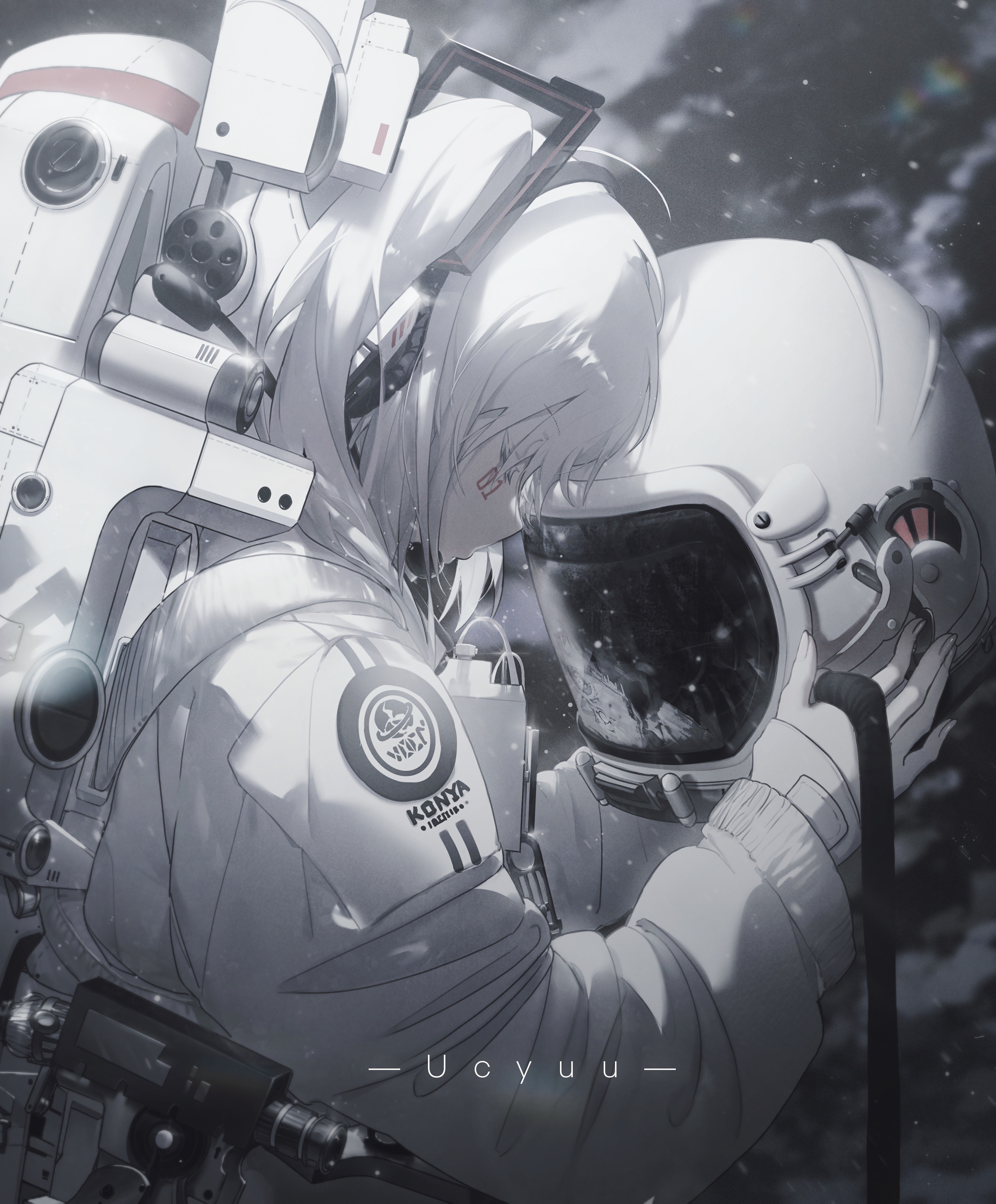 Anime astronaut holding a helmet with Earth reflection HD Phone Wallpaper