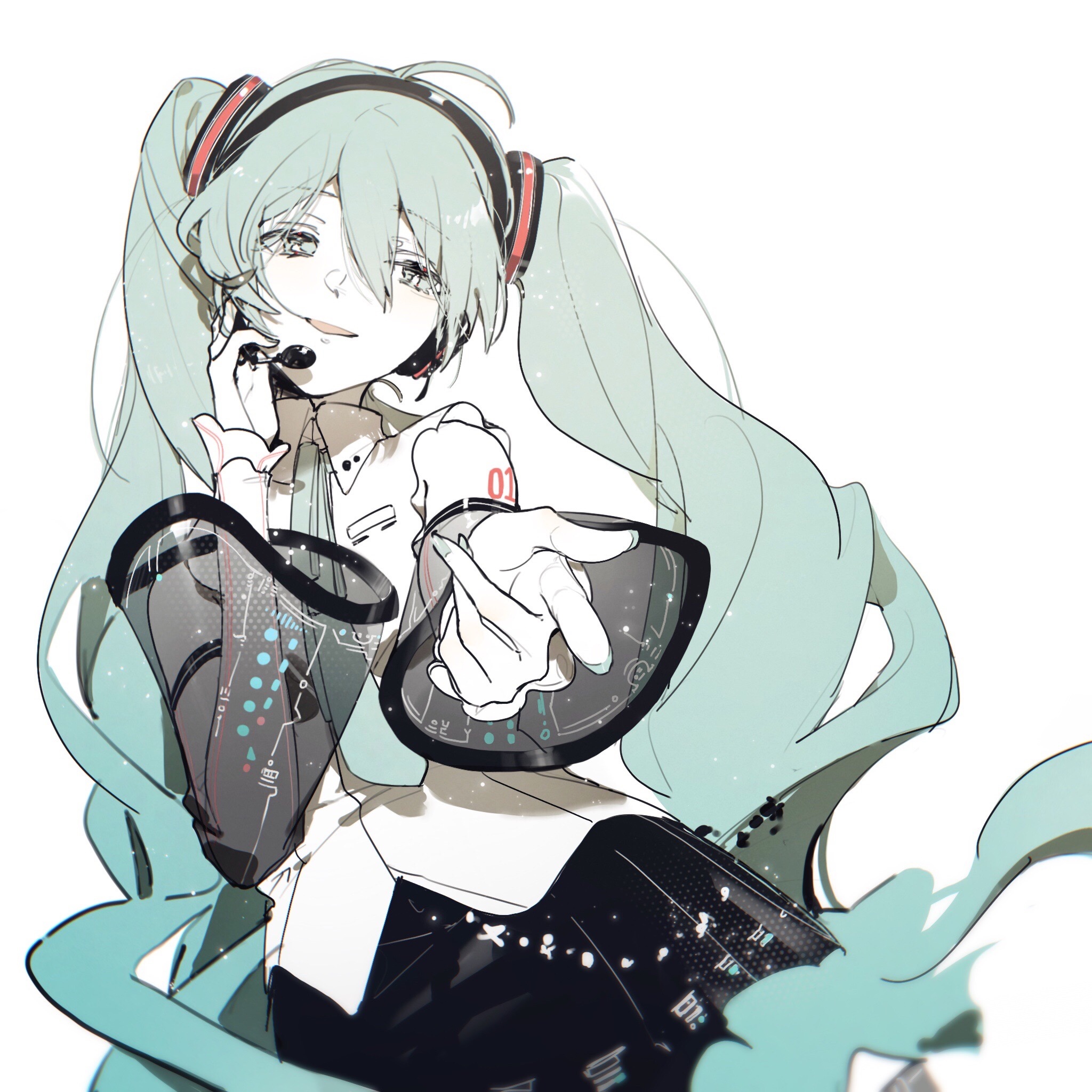 Hatsune Miku with twintails and headphones HD Wallpaper