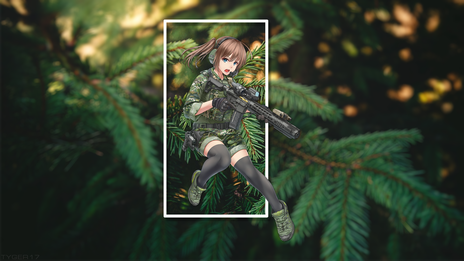 Anime girl in military uniform holding a rifle HD Wallpaper