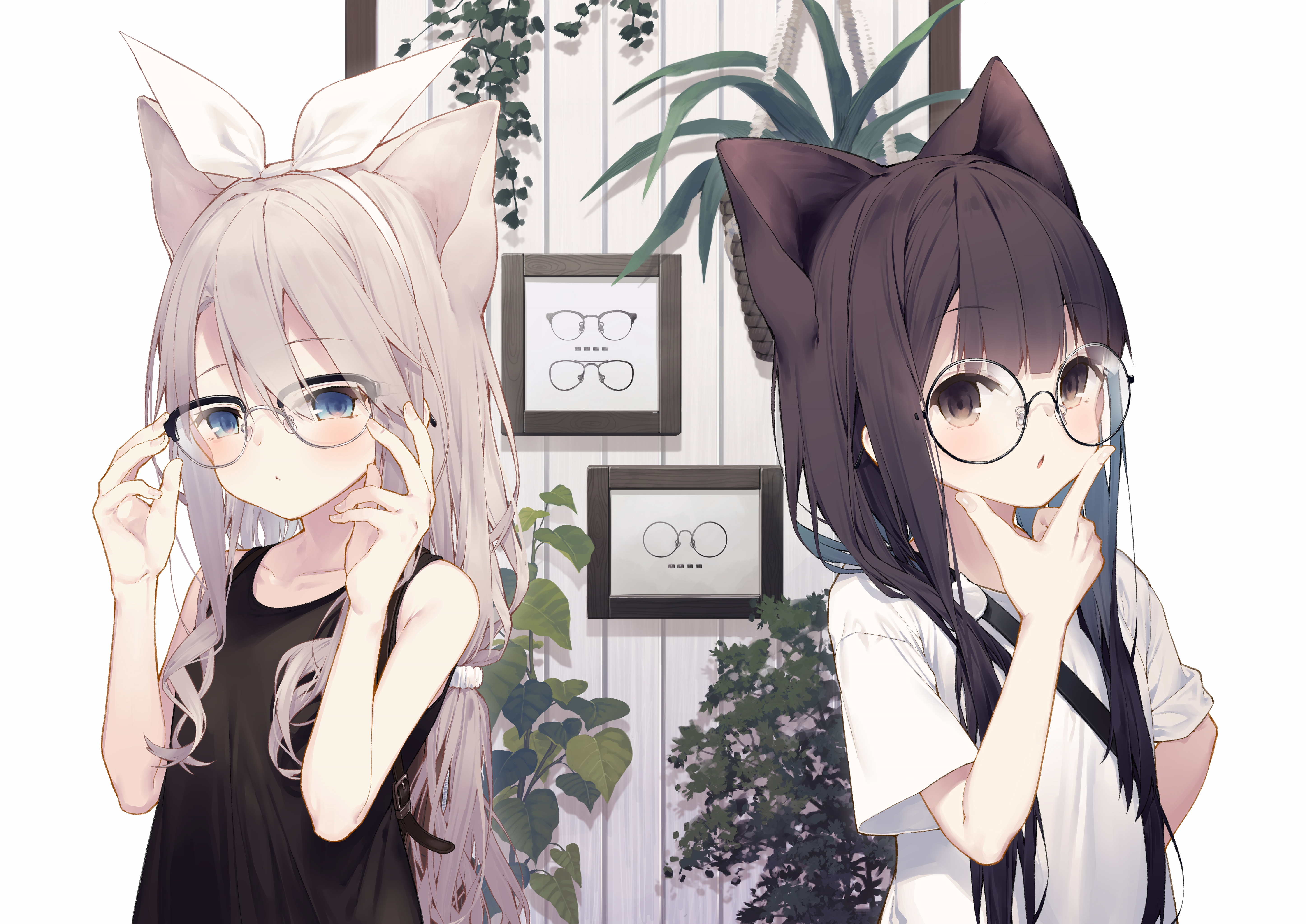 4K Anime Girls with Glasses and Animal Ears HD Wallpaper