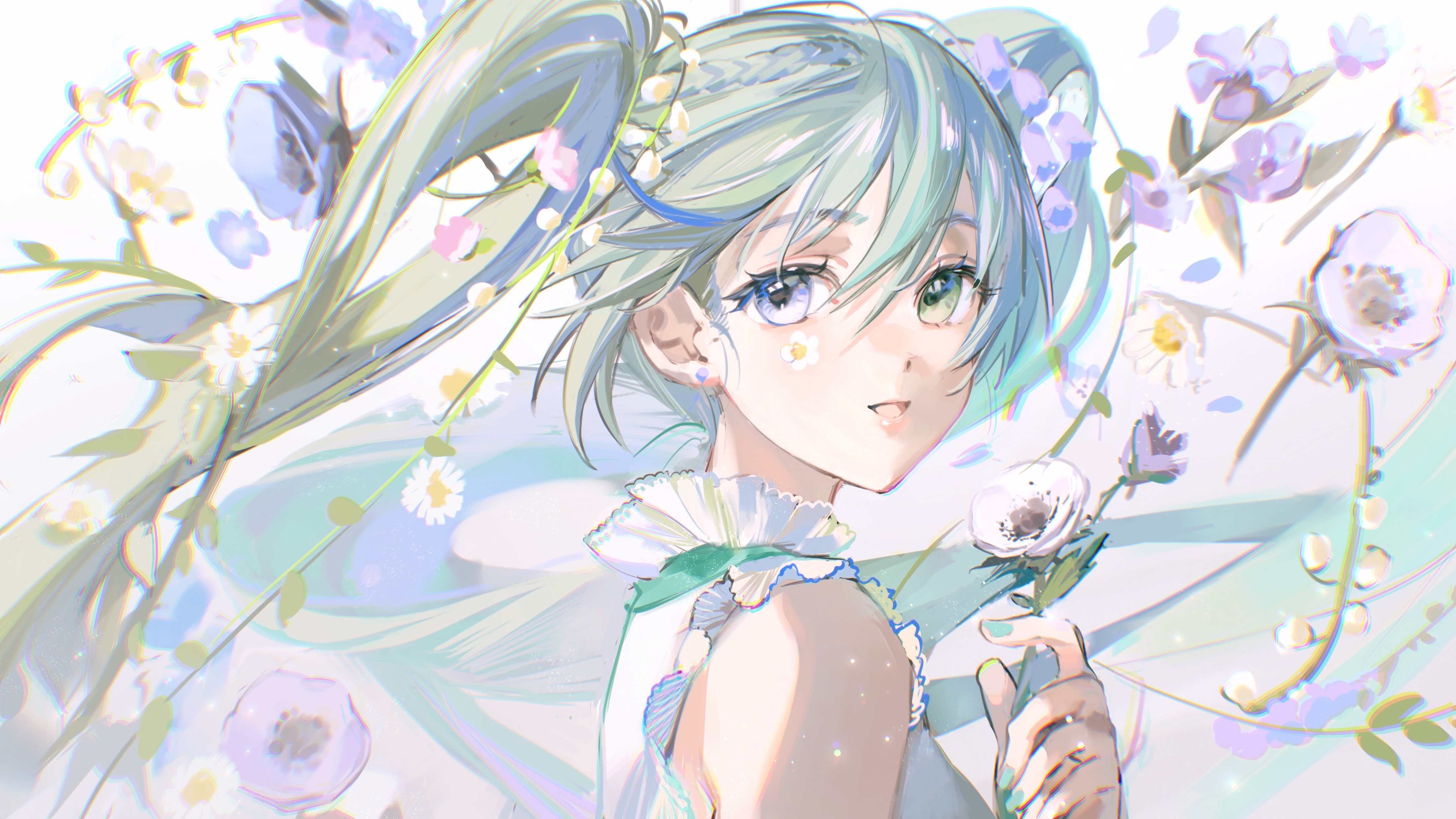 Hatsune Miku surrounded by flowers HD Wallpaper