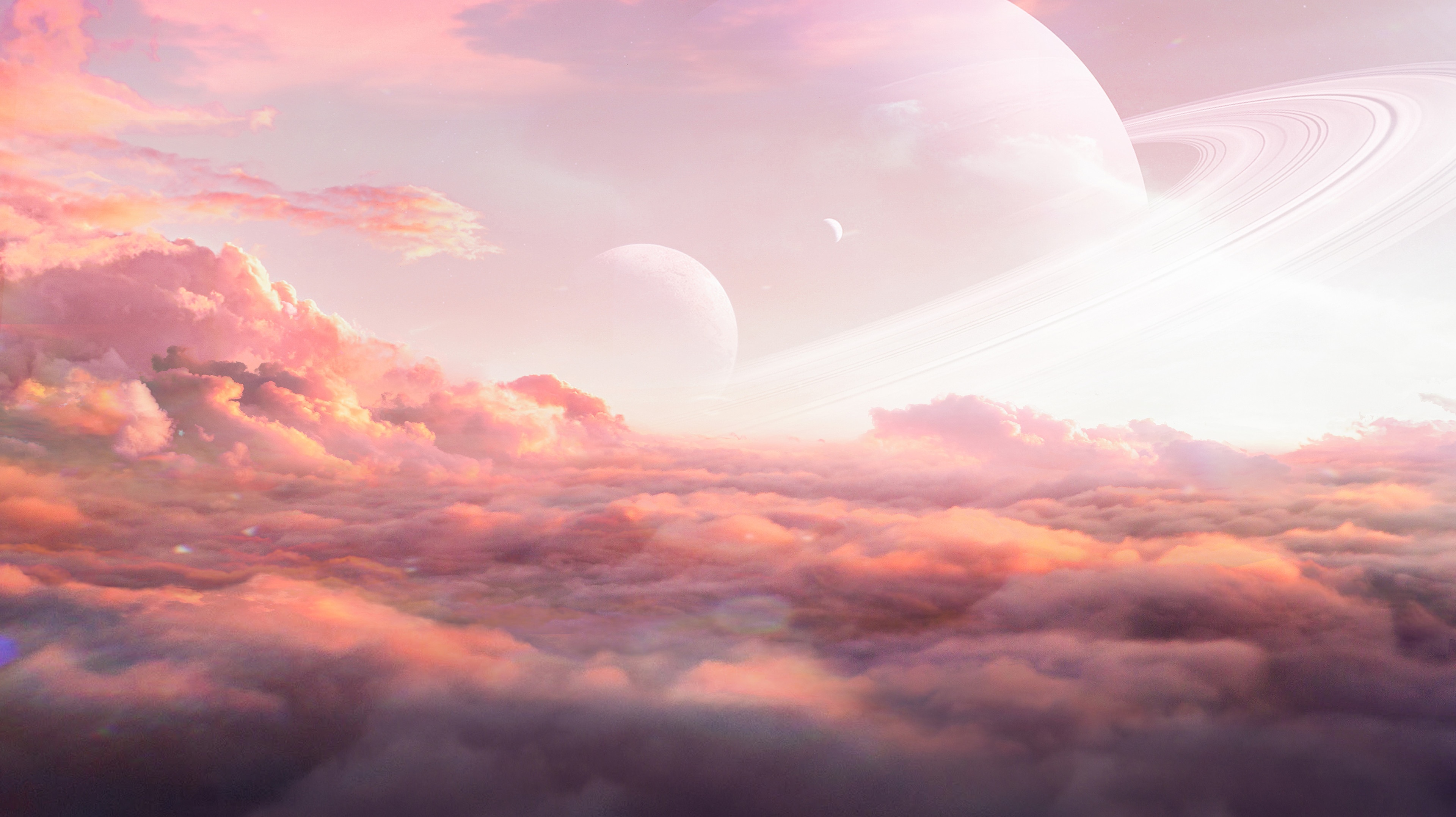 4K Evening Glow with Saturn and Clouds HD Wallpaper