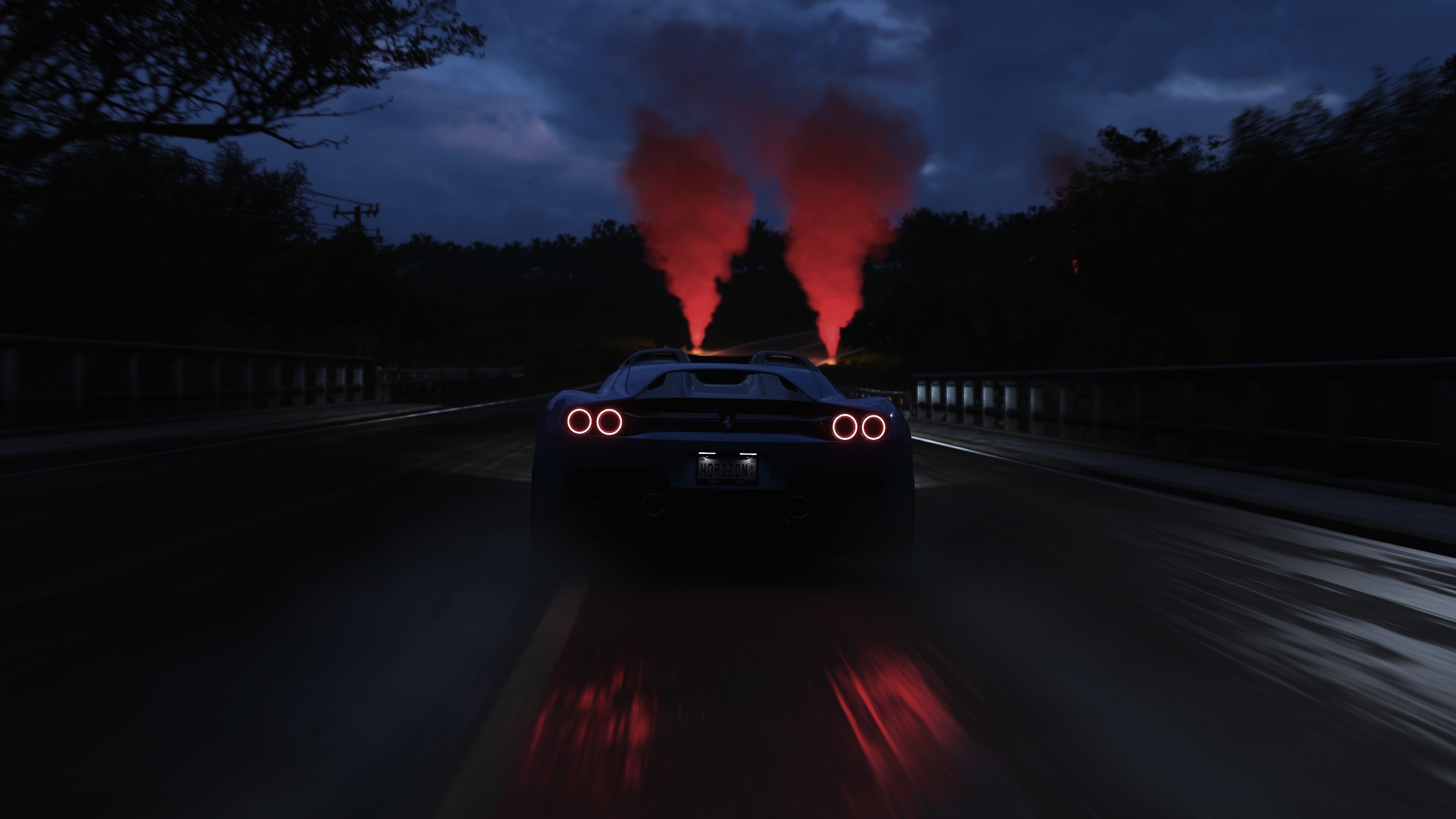 4K Ferrari with Red Smoke in Forza Horizon 5 HD Wallpaper