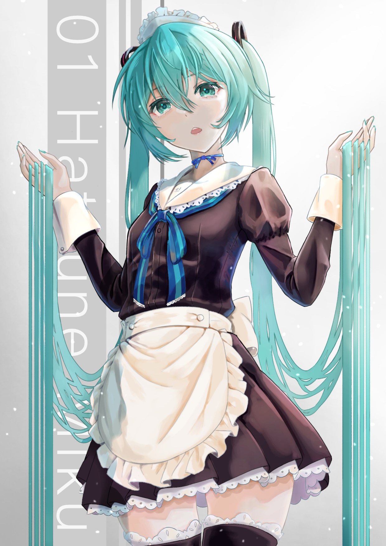 Hatsune Miku in a maid outfit with cyan twintails HD Phone Wallpaper