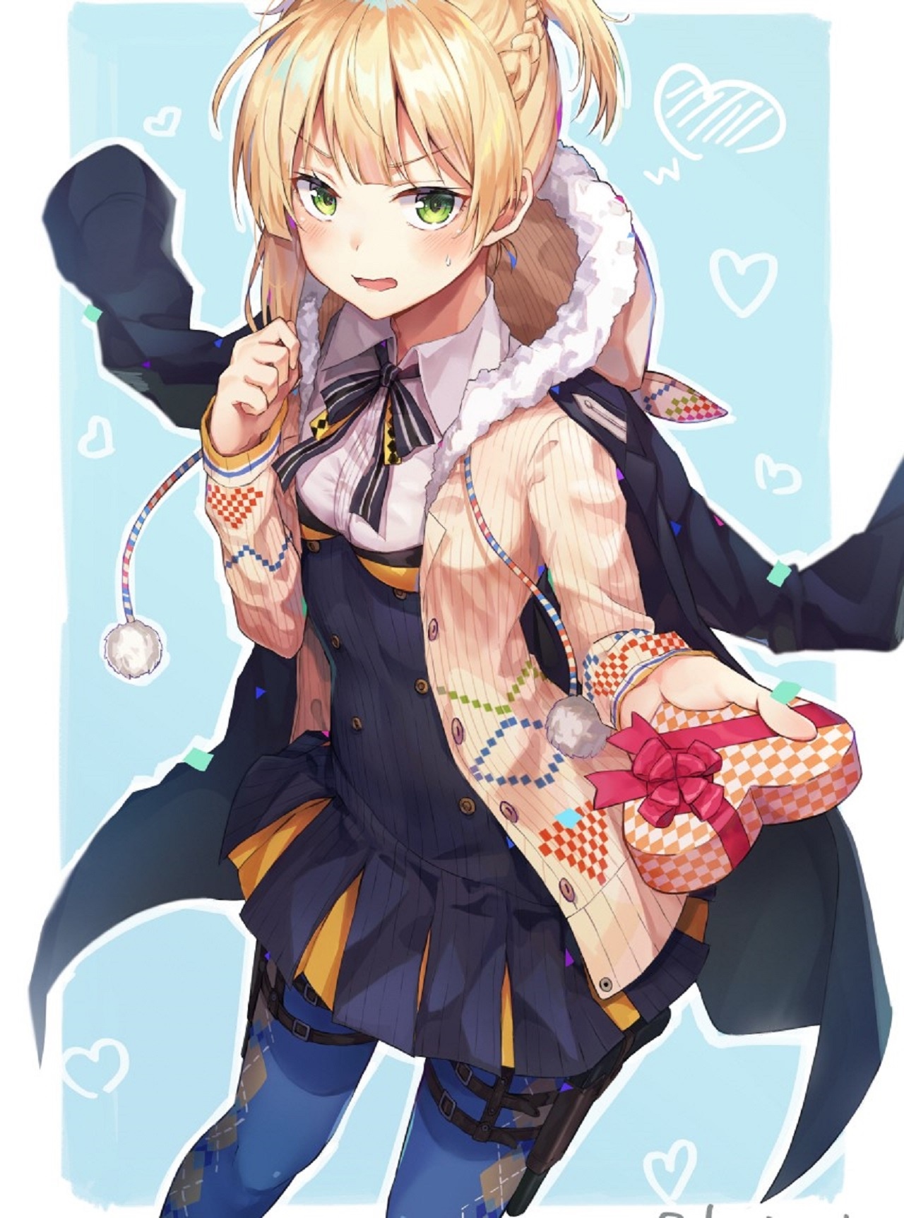 Huwali (Welrod Mk2) from Girls Frontline holding a gift HD Phone Wallpaper