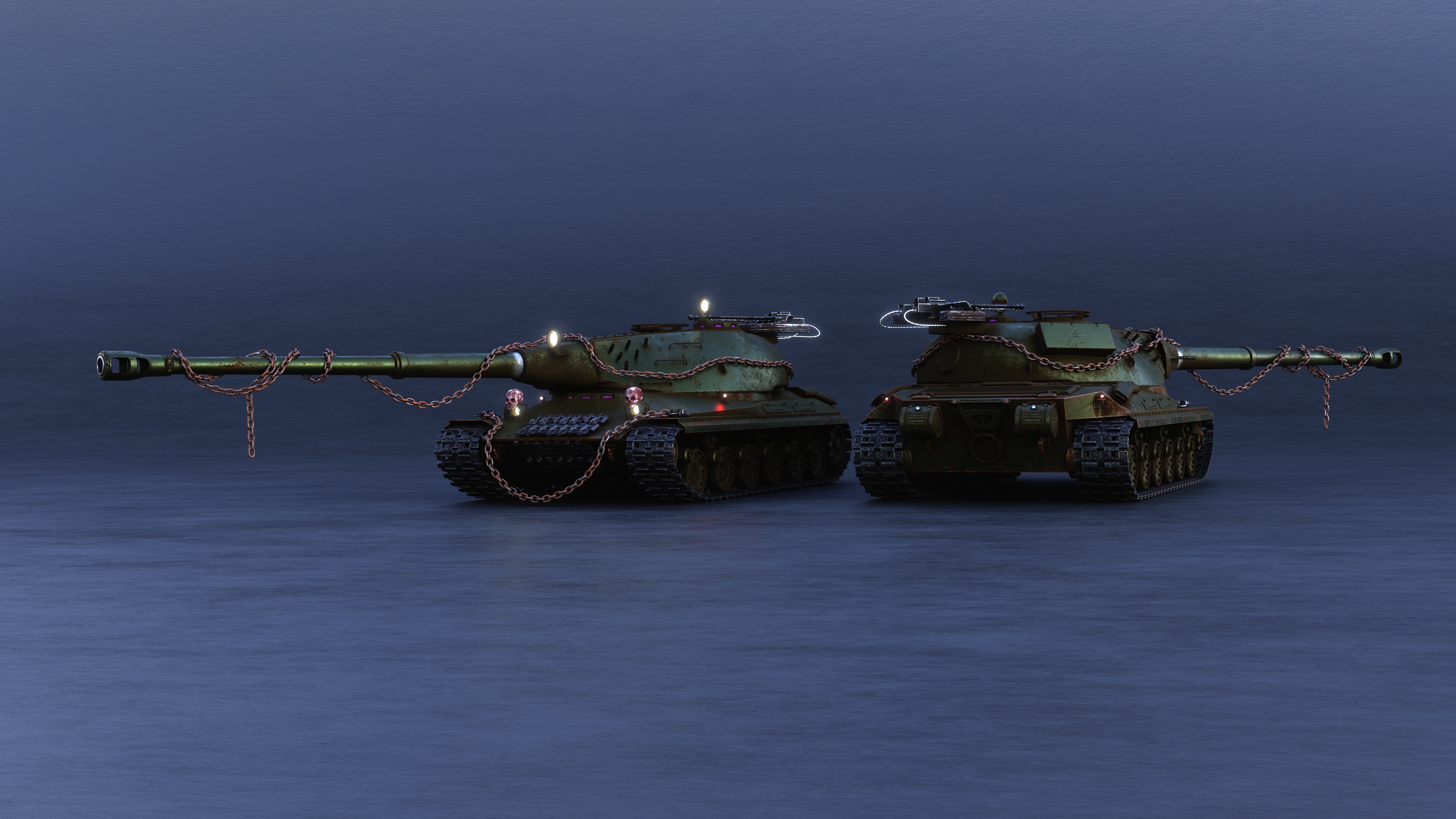 4K 60TP tanks with chains and lights HD Wallpaper
