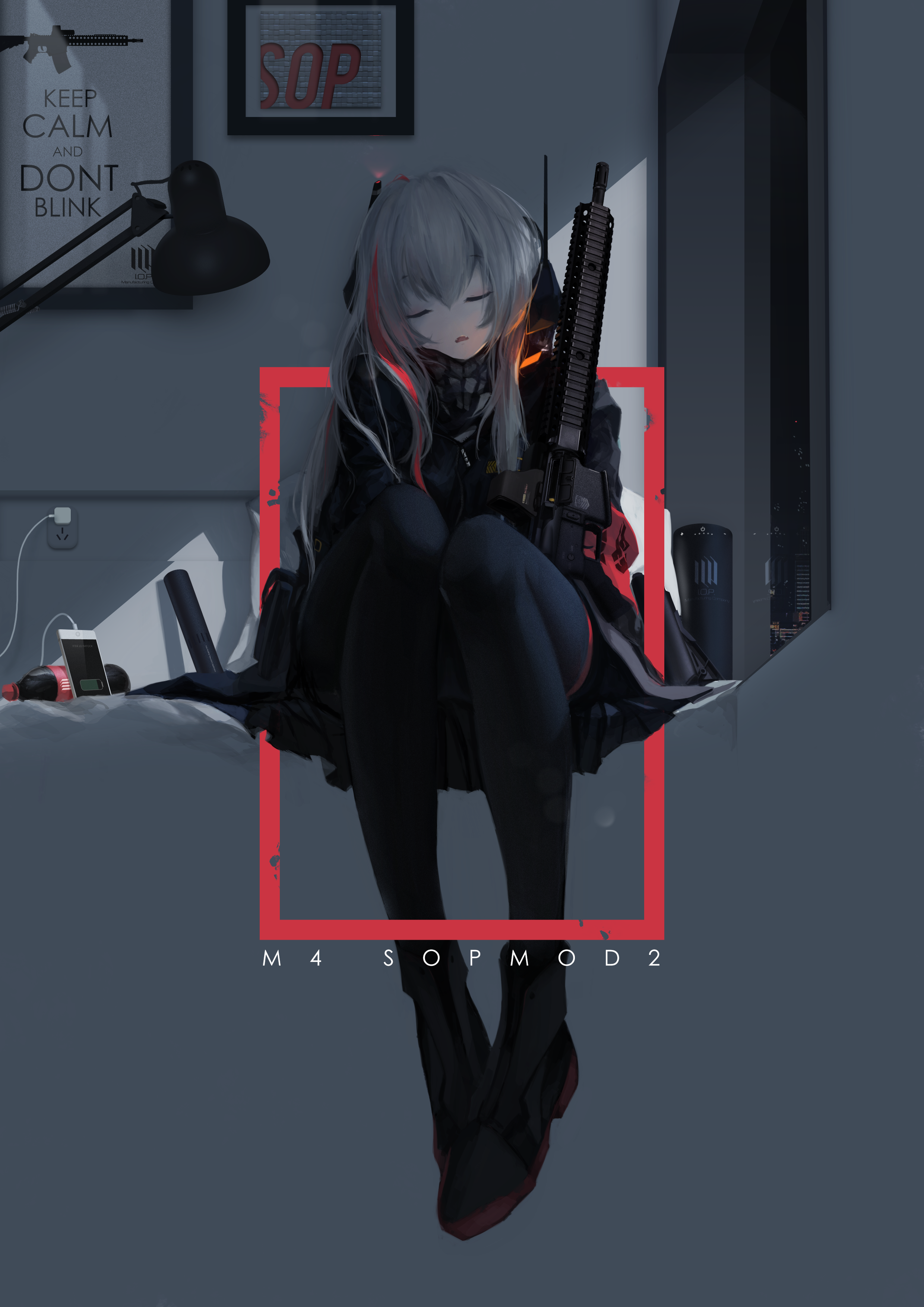 M4 SOPMOD II from Girls Frontline sleeping with a rifle HD Phone Wallpaper