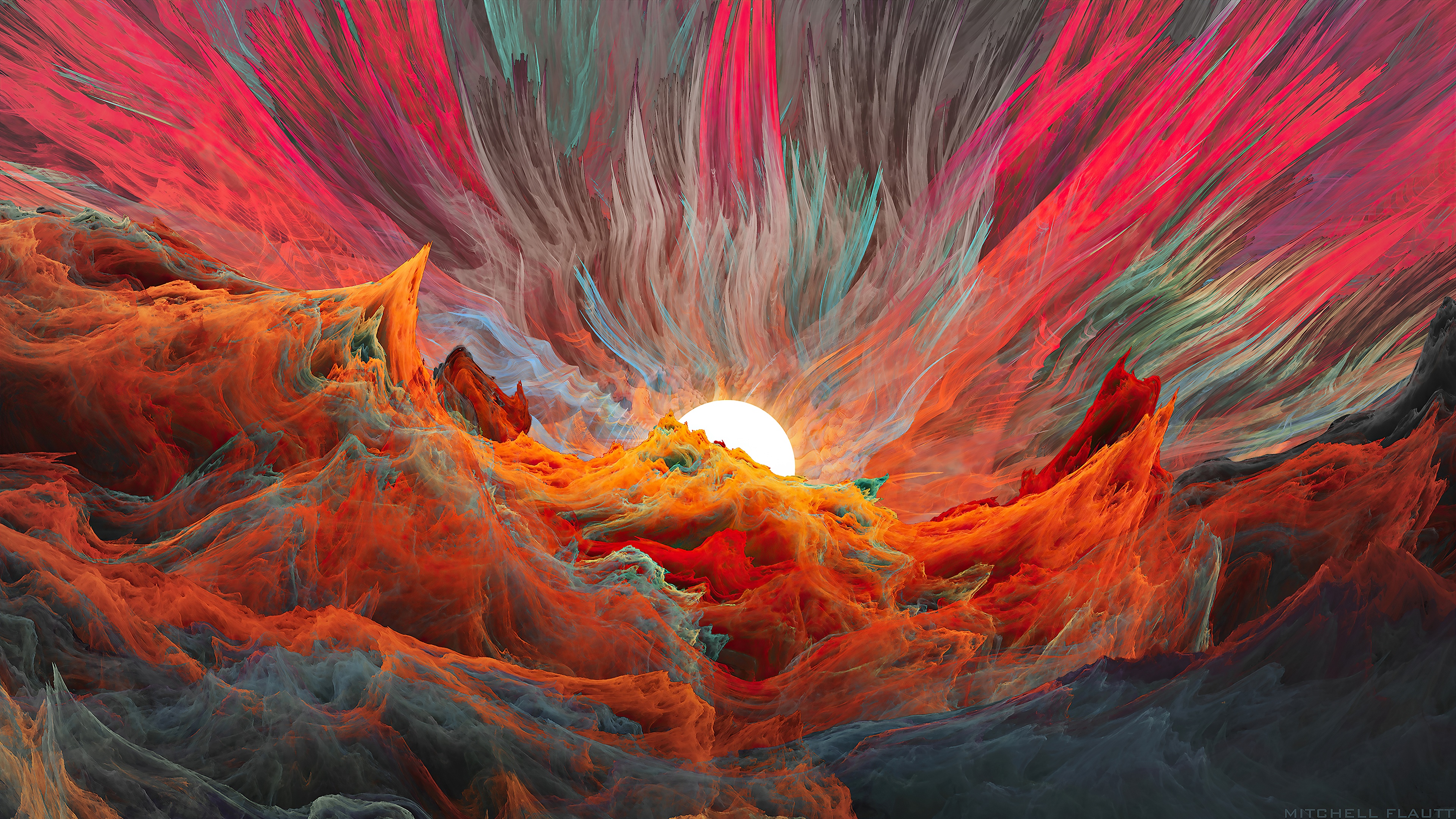 4K Abstract 3D Wavy Lines Fractal Landscape HD Wallpaper
