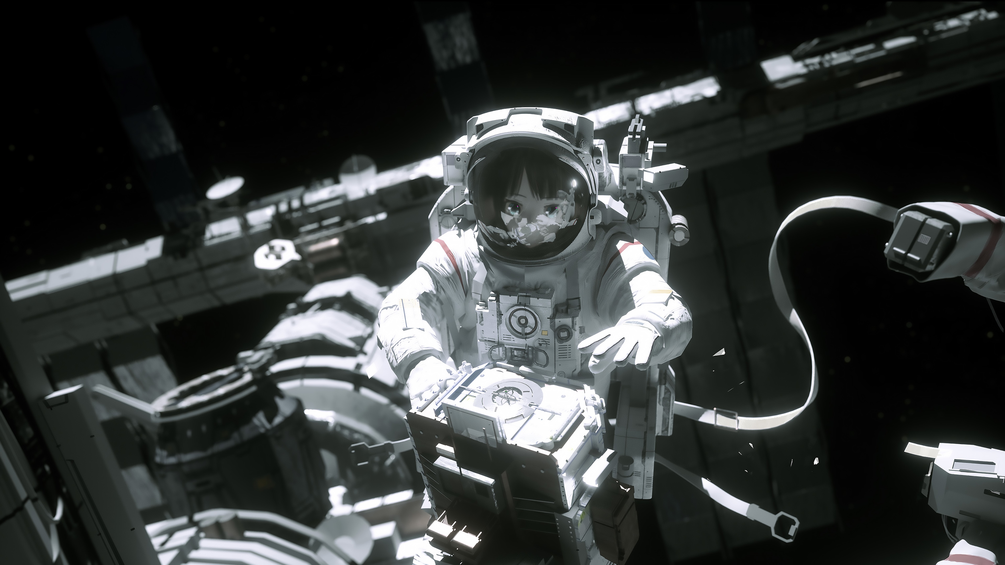 Astronaut working on a space station HD Wallpaper