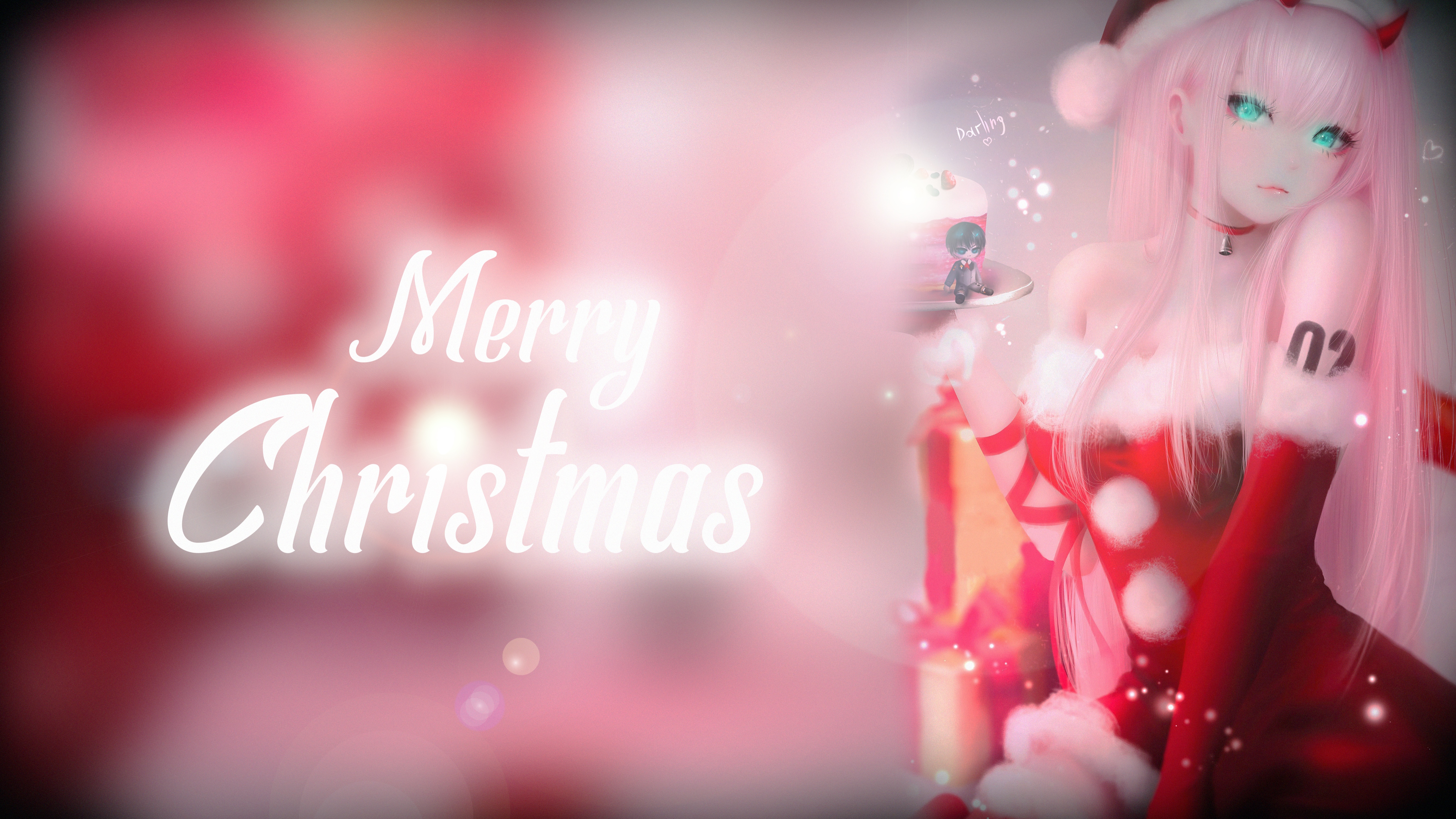 4K Zero Two "Merry Christmas" Holiday Art HD Wallpaper