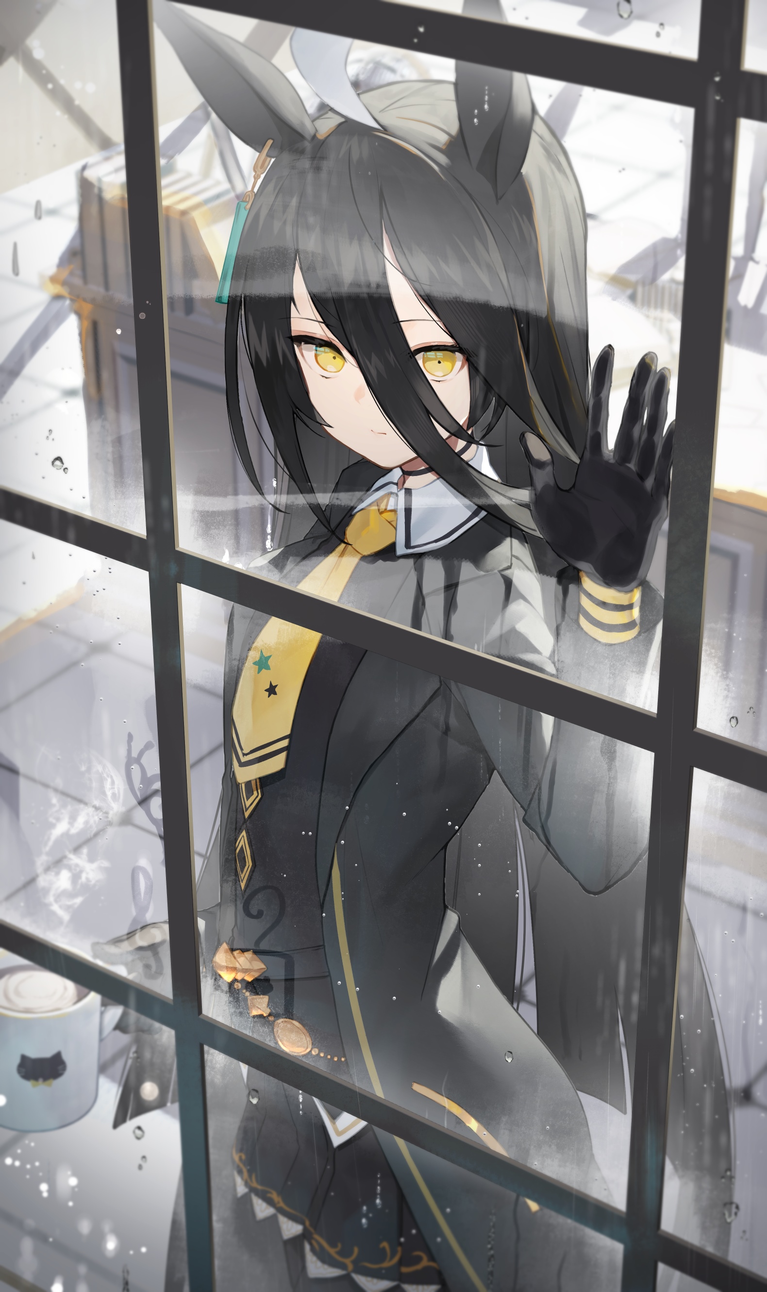Manhattan Cafe from Uma Musume Pretty Derby looking through a window HD Phone Wallpaper