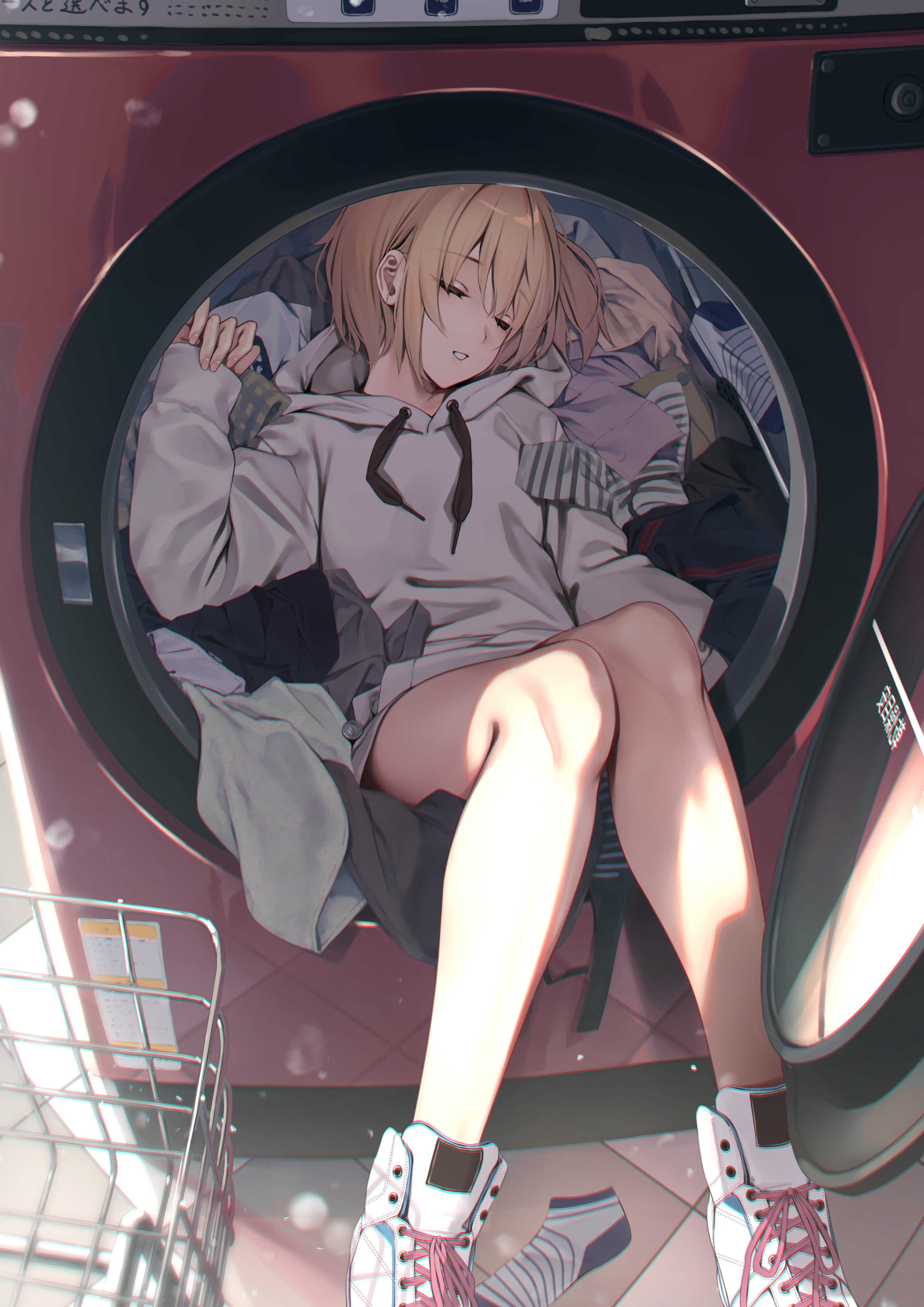 Girl sleeping in a washing machine HD Phone Wallpaper