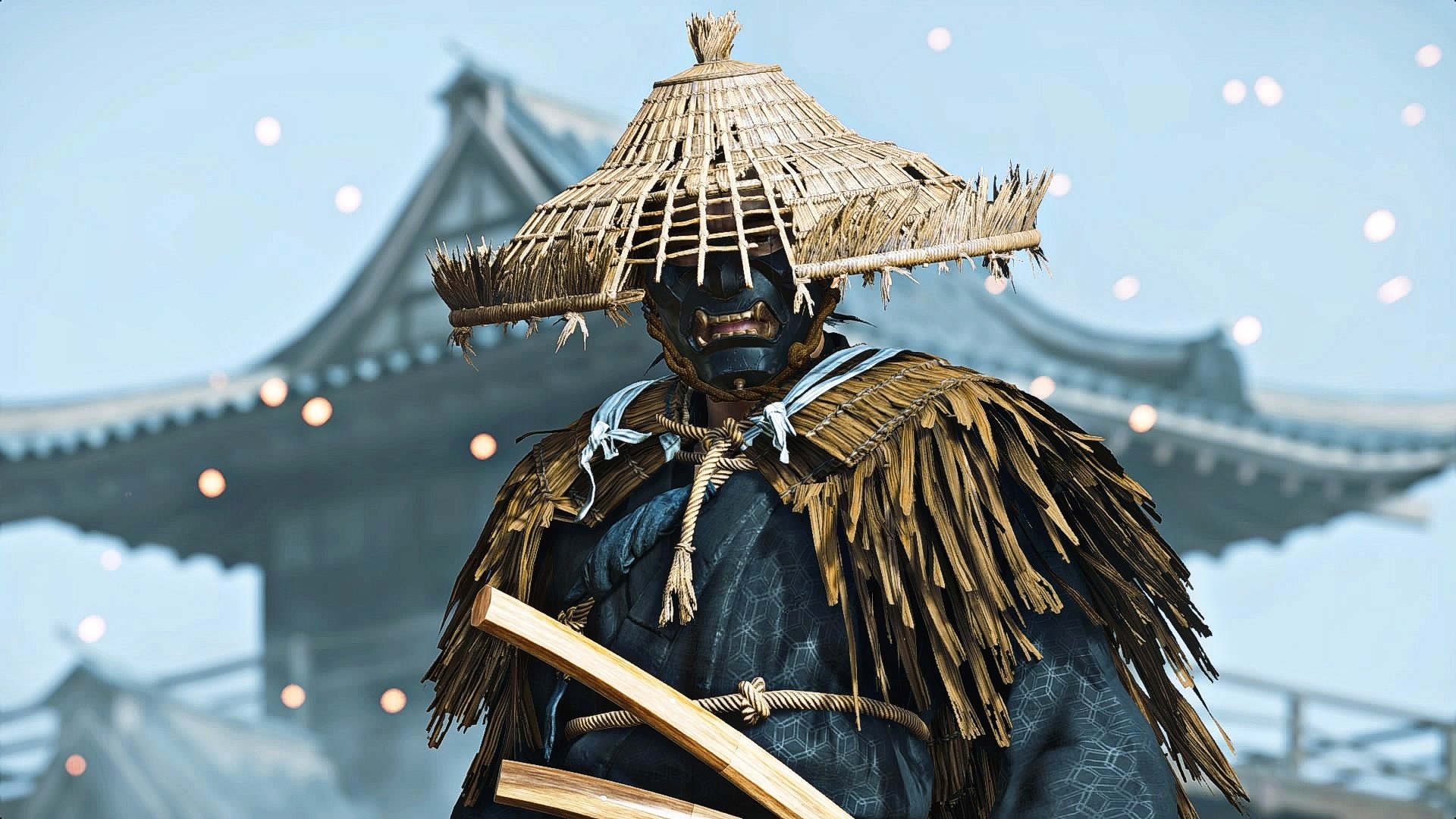 Ghost of Tsushima Samurai with Straw Hat and Mask HD Wallpaper